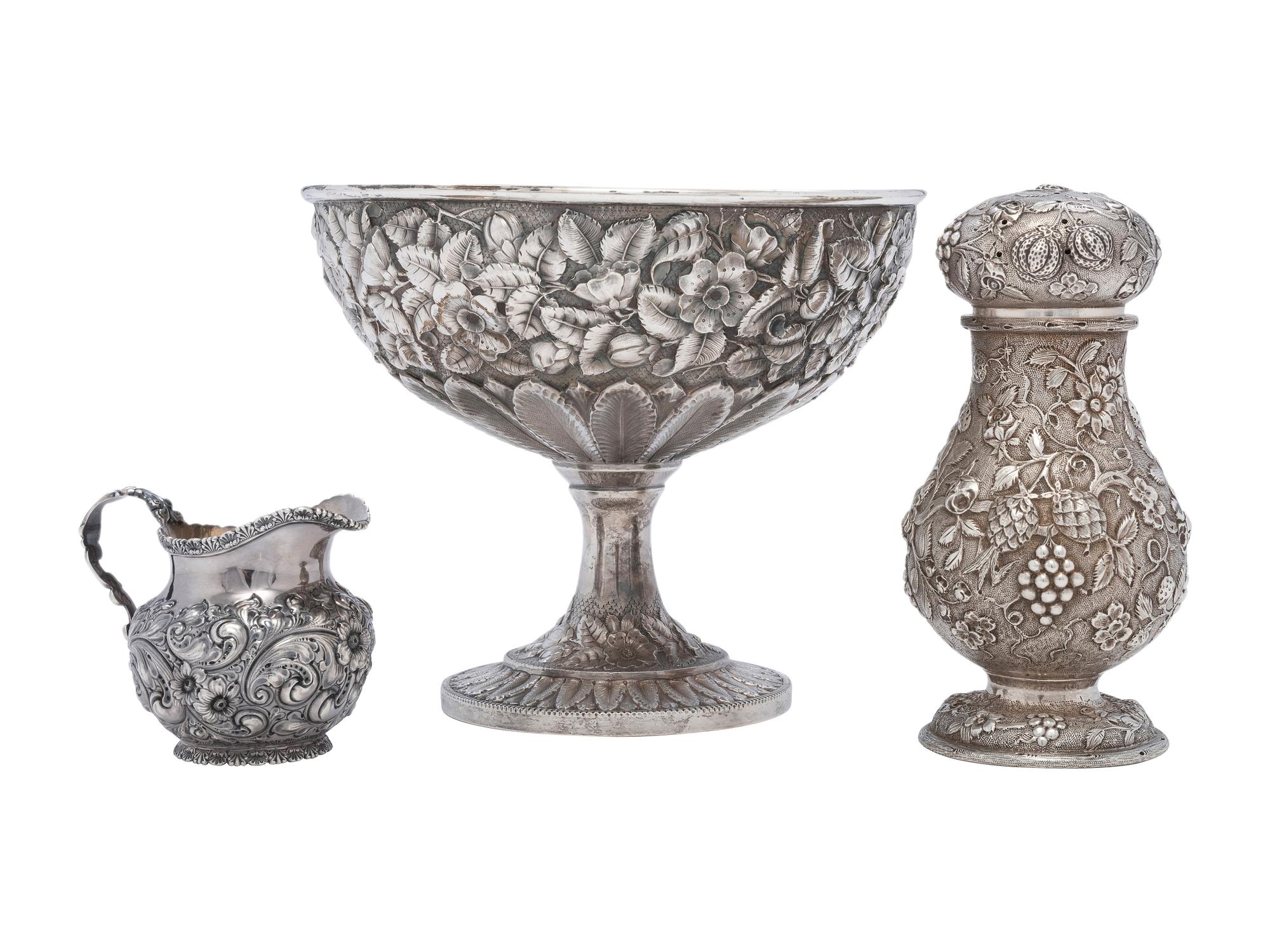 Three American Silver Repousse Table Wares