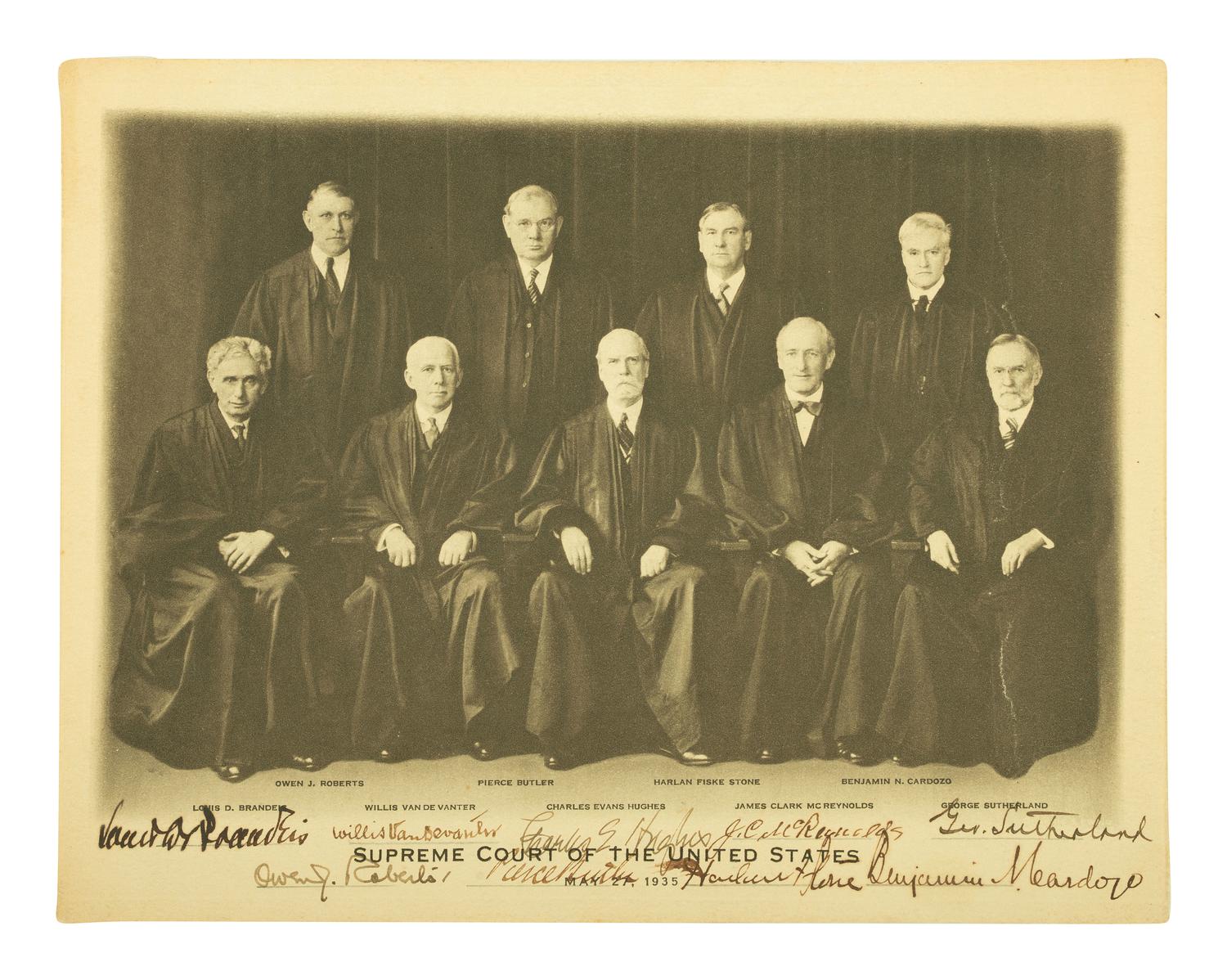 [US SUPREME COURT]. A group of autographs of US Supreme Court Justices, incl. photograph signed by all nine justices in 1935.