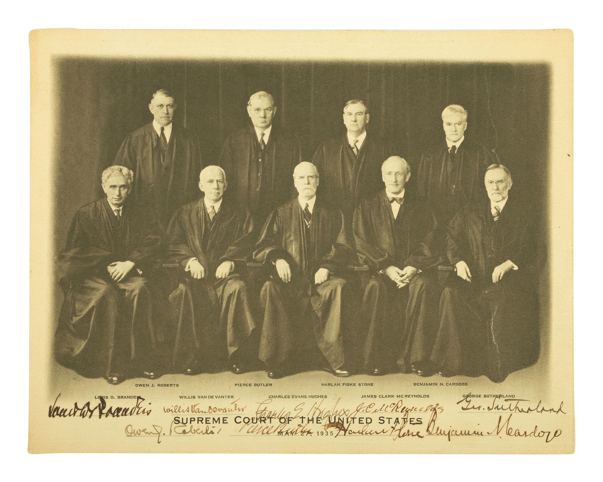 [US SUPREME COURT]. A group of autographs of US Supreme Court Justices, incl. photograph signed by all nine justices in 1935.