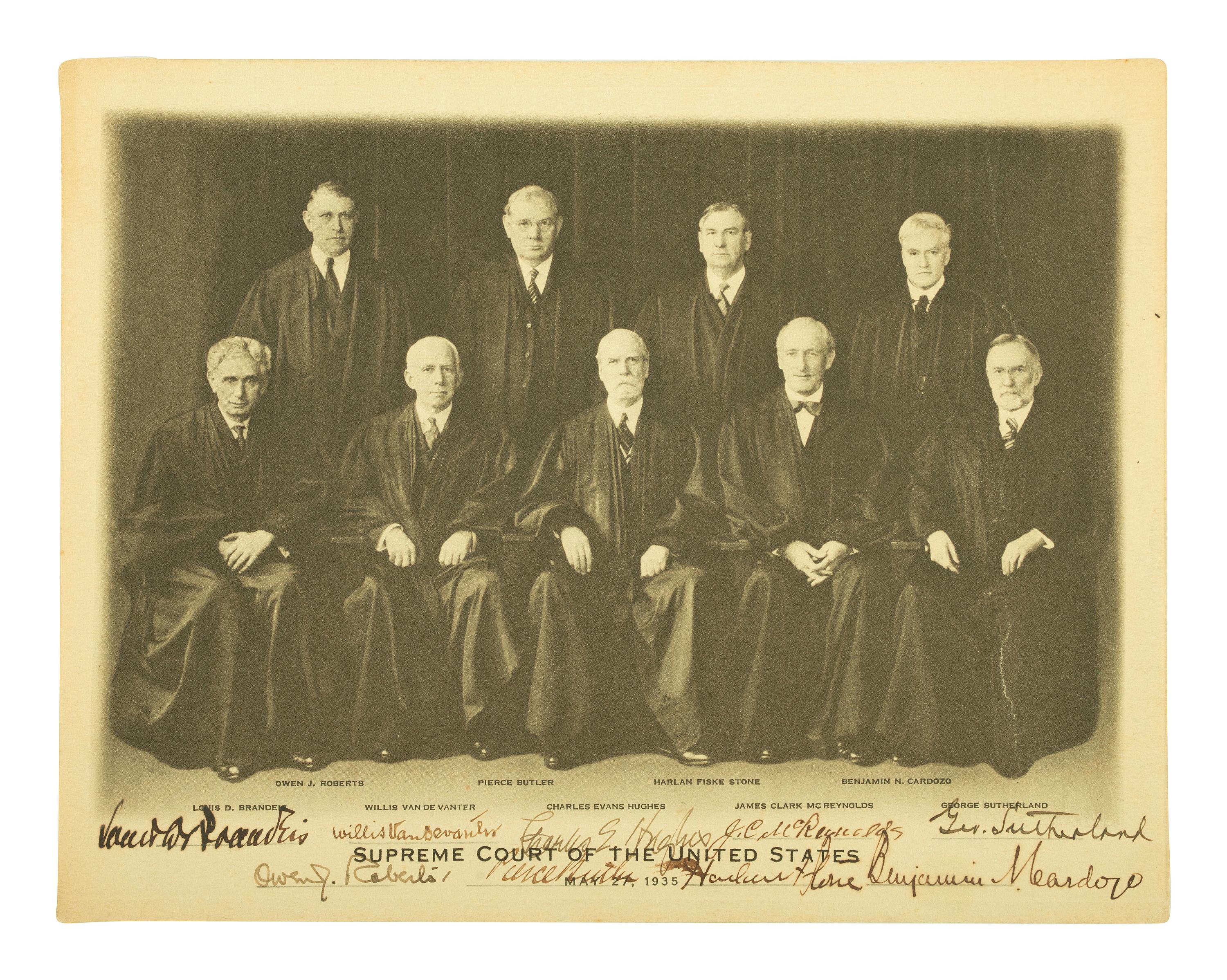 [US SUPREME COURT]. A group of autographs of US Supreme Court Justices, incl. photograph signed by all nine justices in 1935.