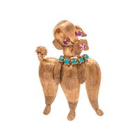 YELLOW GOLD AND GEMSTONE POODLE BROOCH