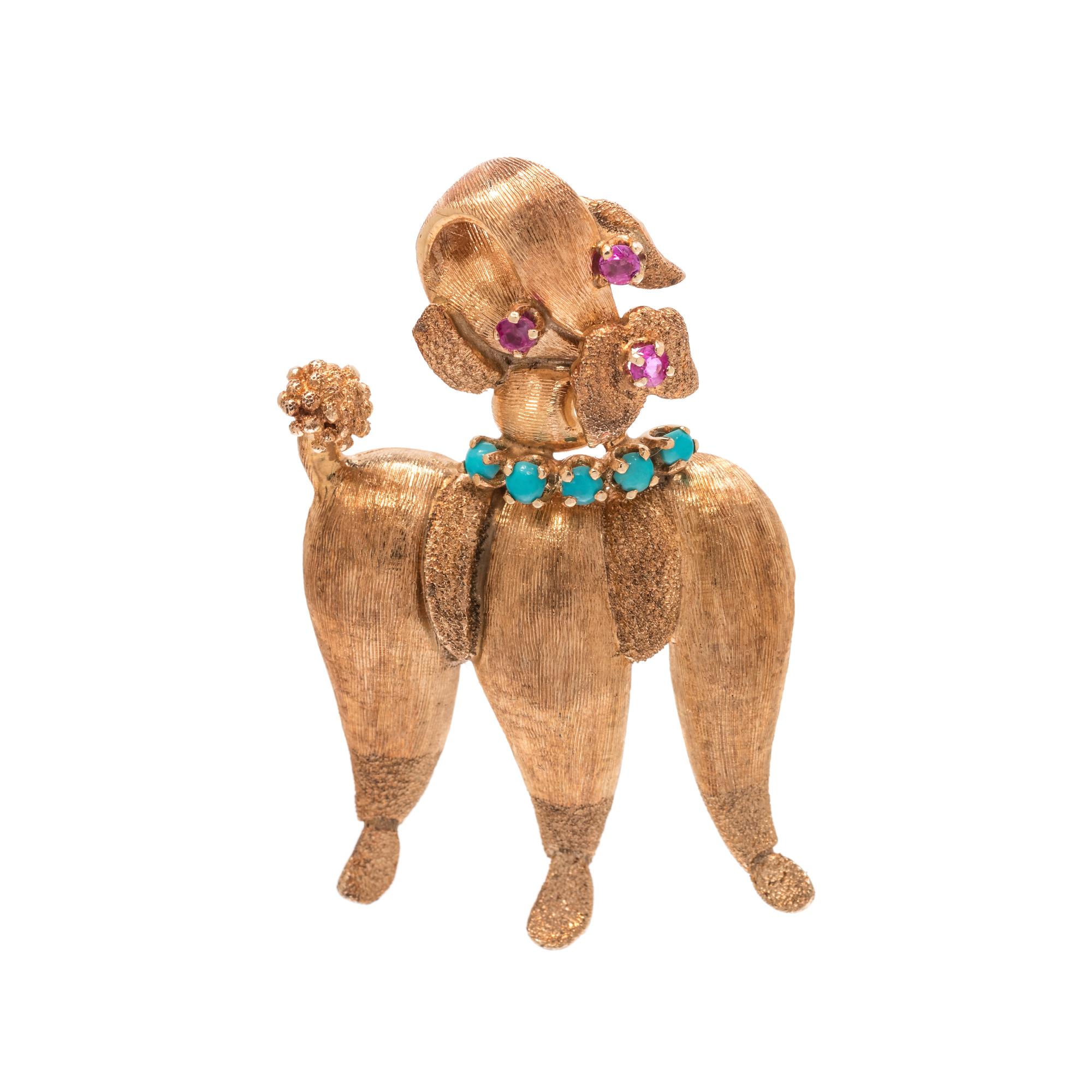 YELLOW GOLD AND GEMSTONE POODLE BROOCH