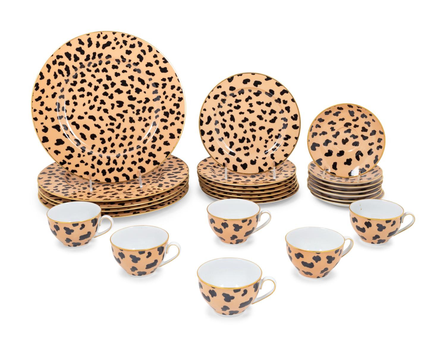 A Set of Eschenbach Leopard Print Porcelain Dinnerware Articles Retailed by Tiffany & Co.