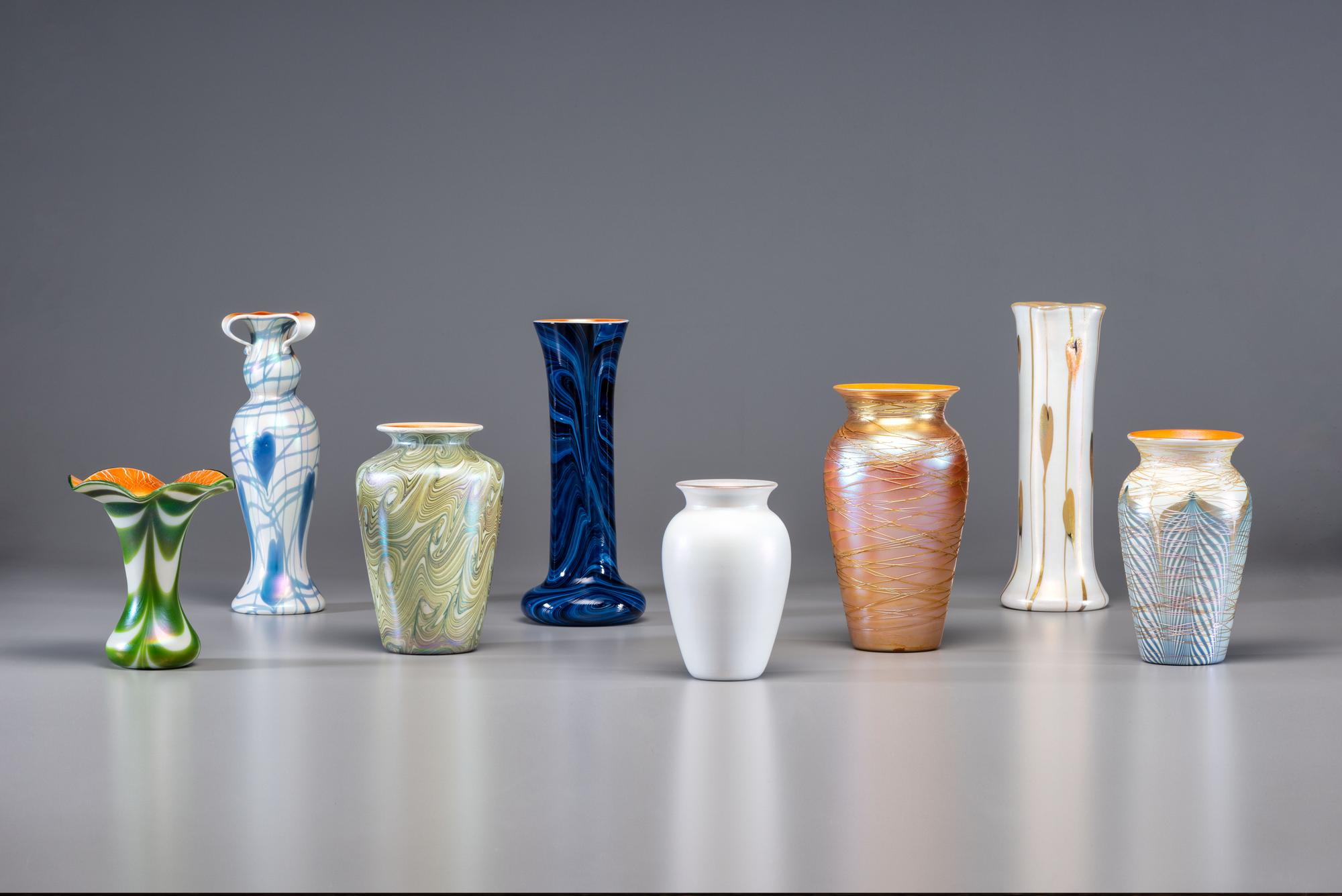 Eight American Art Glass Vases