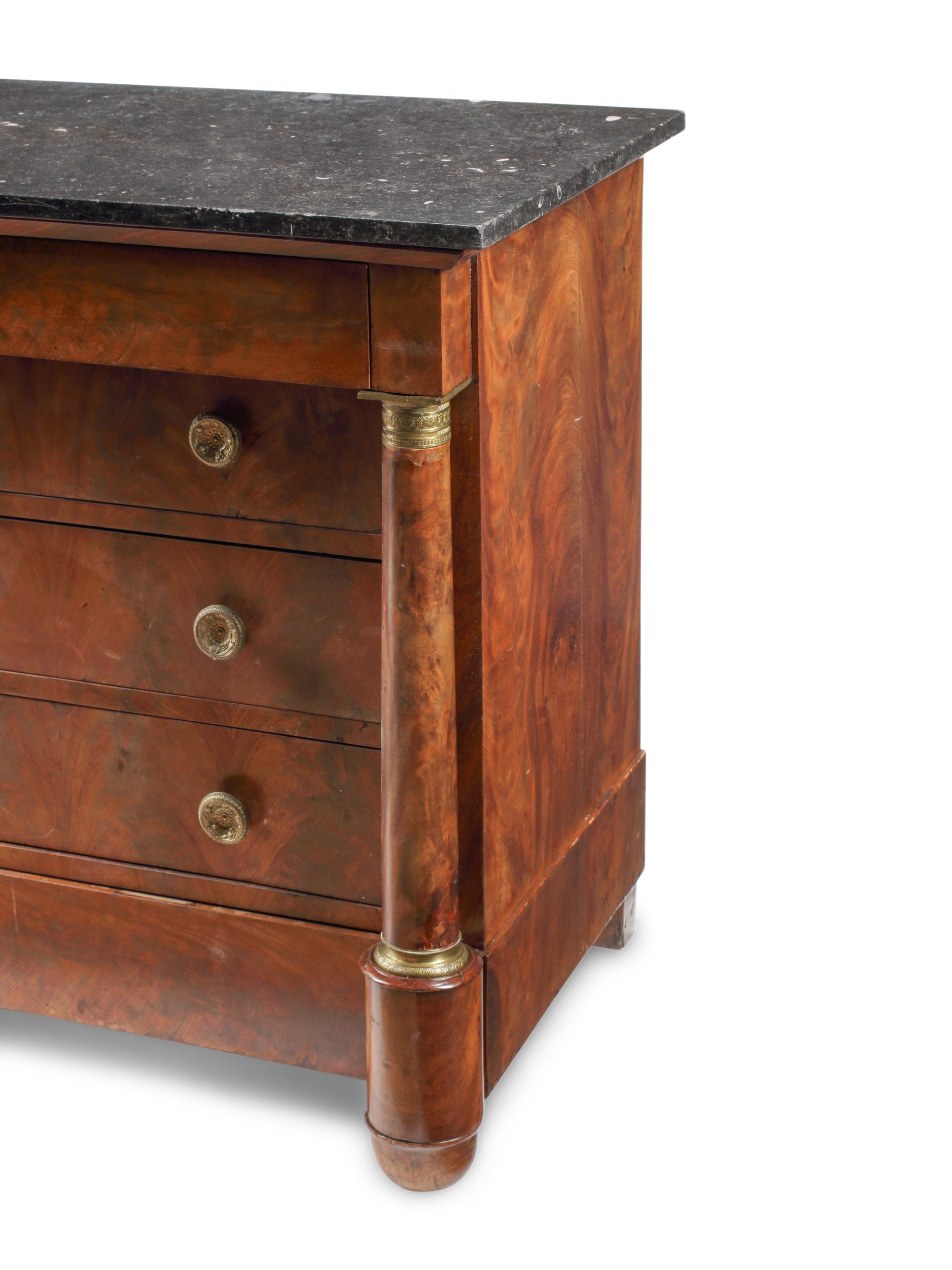 A Louis Philippe Bronze Mounted Mahogany Marble-Top Chest of Drawers