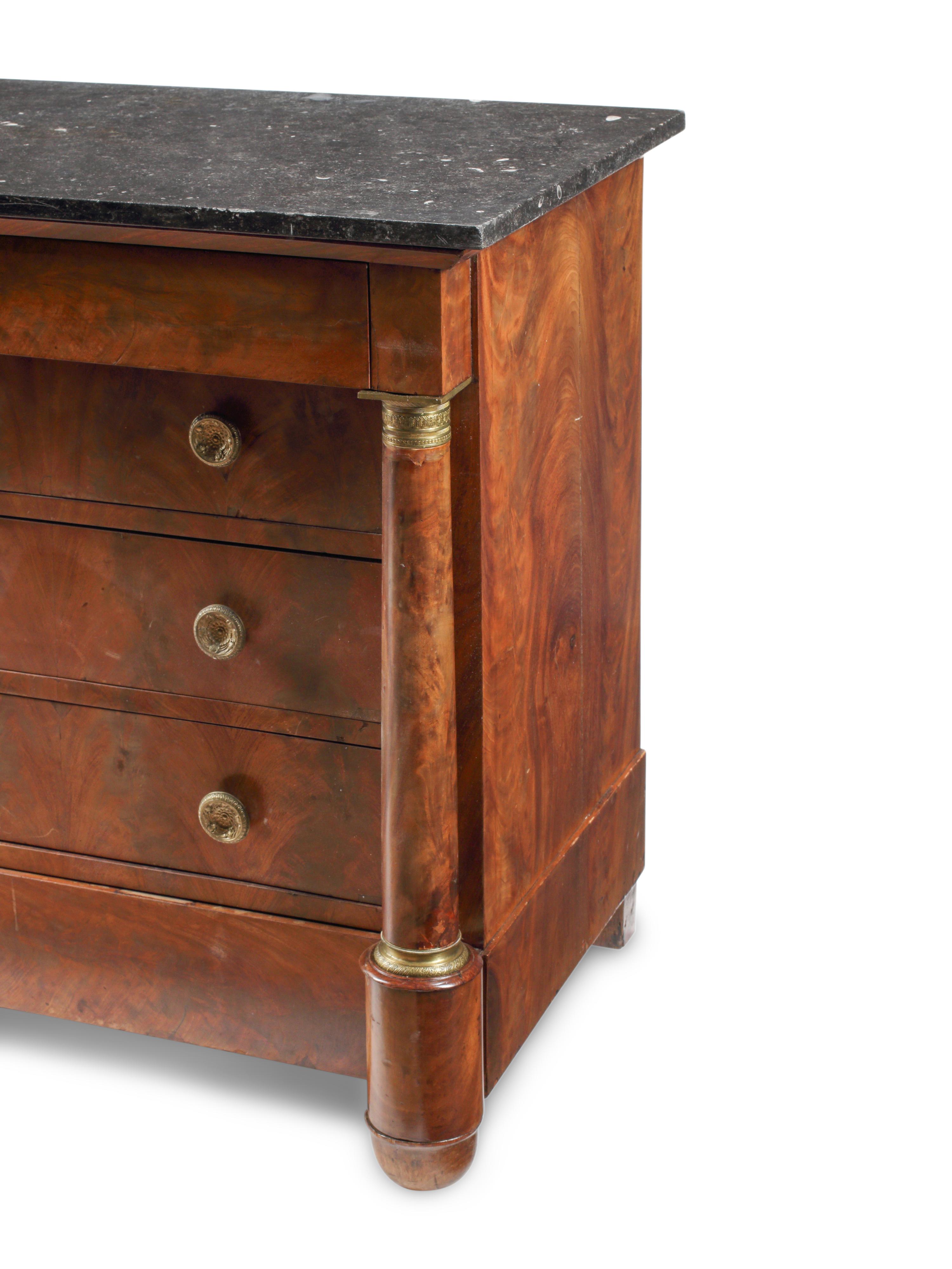 A Louis Philippe Bronze Mounted Mahogany Marble-Top Chest of Drawers