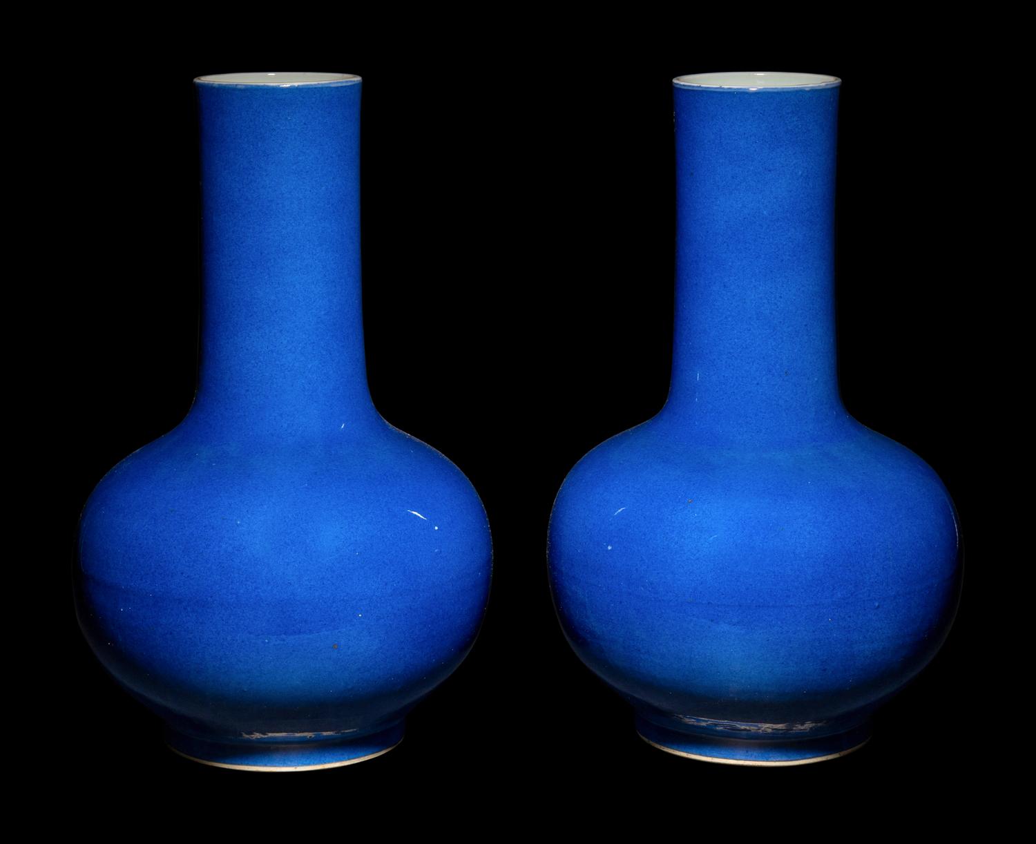 A Pair of Powder Blue Glazed Bottle Vases