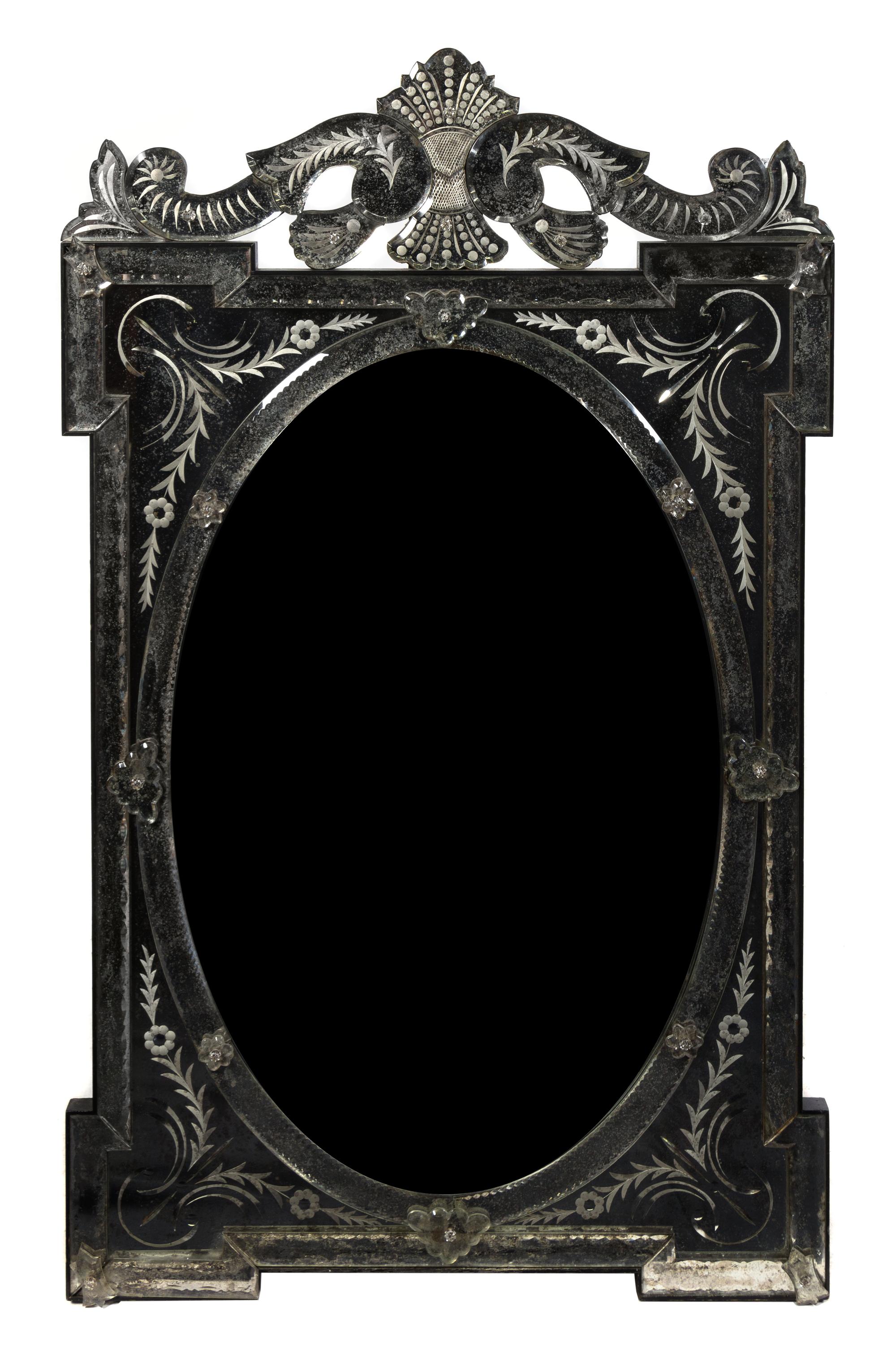 A Venetian Glass Mirror Height 53 x width 30 inches.