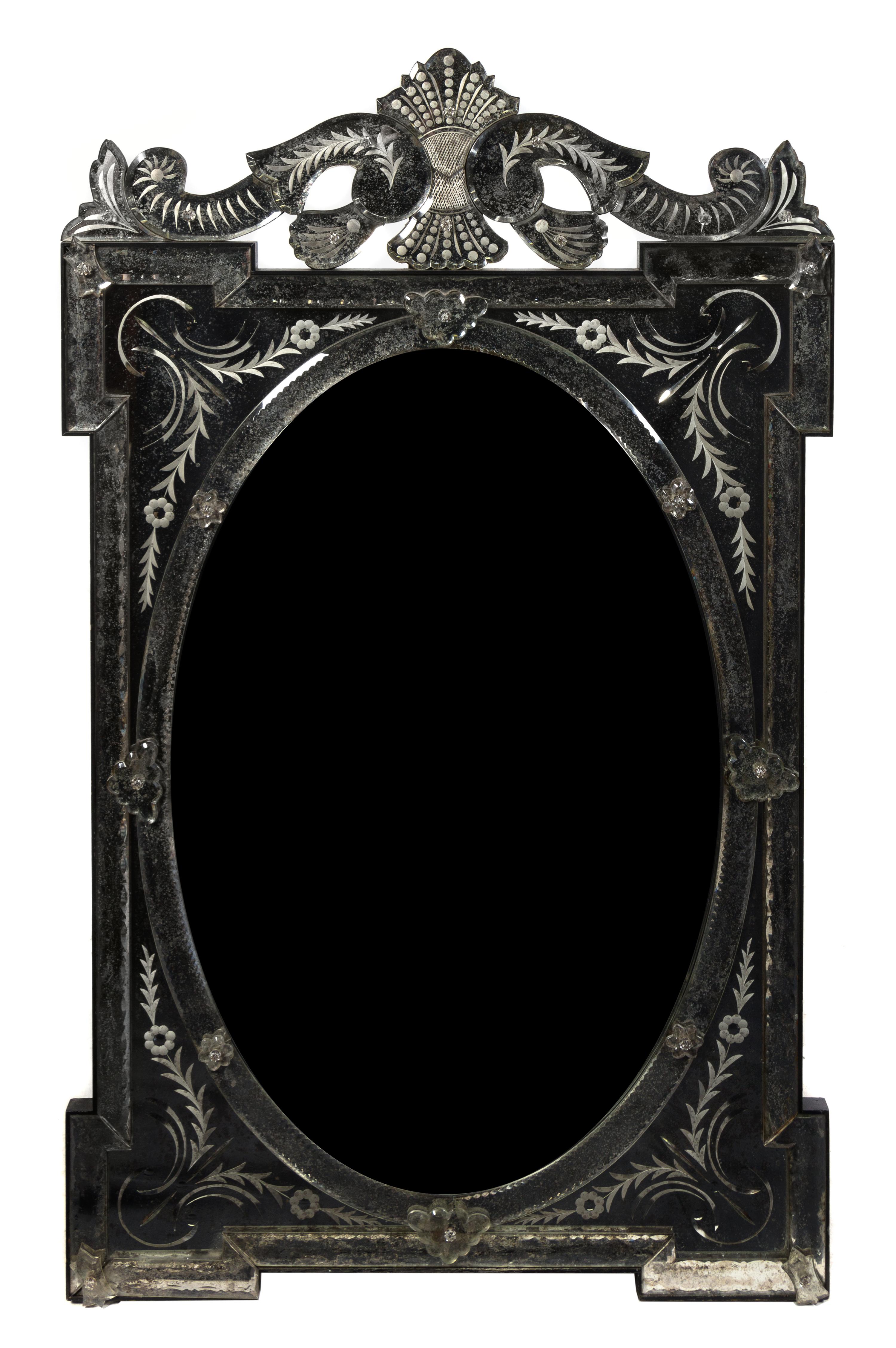 A Venetian Glass Mirror Height 53 x width 30 inches.