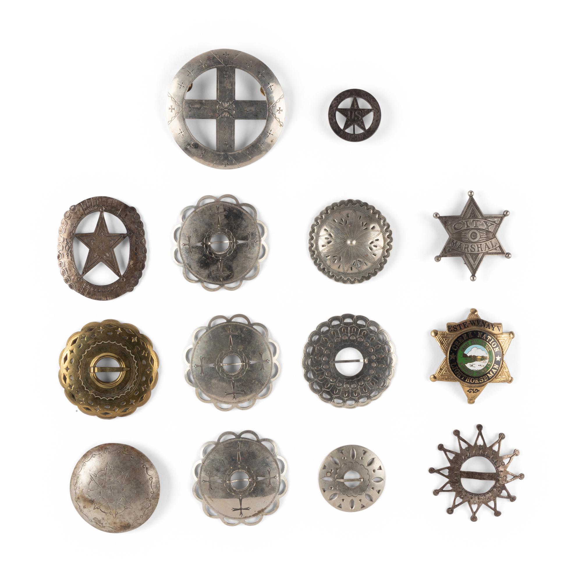 Collection of Plains Brooches, Pins, and Conchas