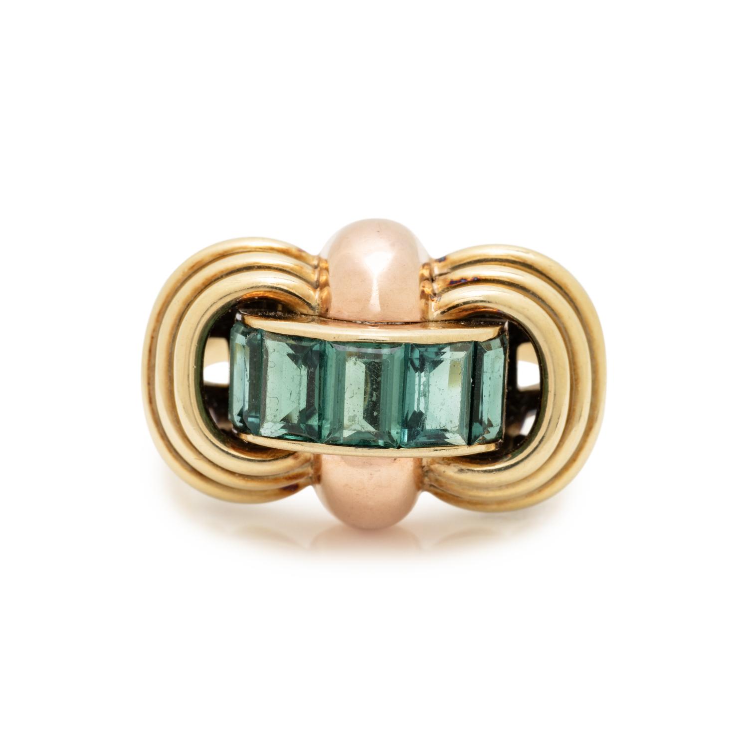 RETRO, BICOLOR GOLD AND TOURMALINE RING