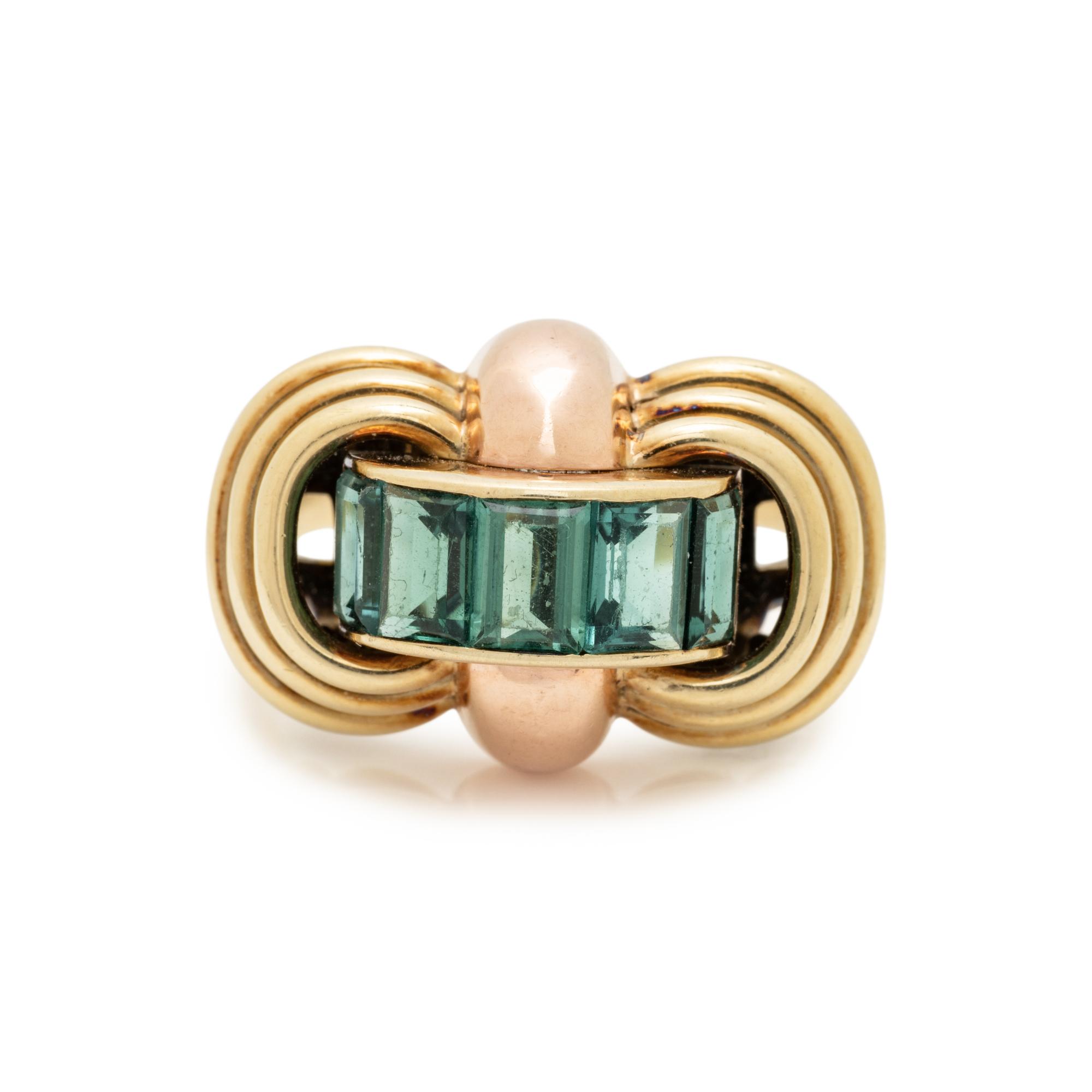 RETRO, BICOLOR GOLD AND TOURMALINE RING