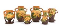Six Roseville Waterlilly Pottery Vases Heght of tallest 8 1/4 inches.