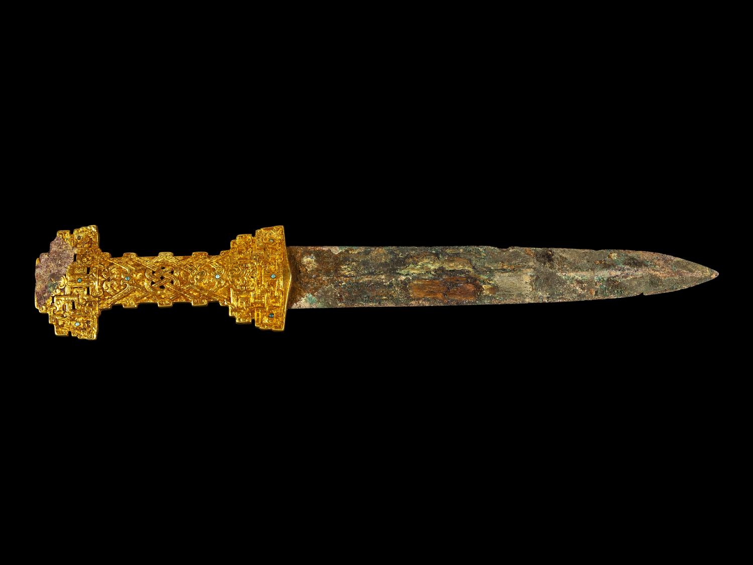 A Chinese Archaistic Bronze Sword with Gilt Bronze Handle