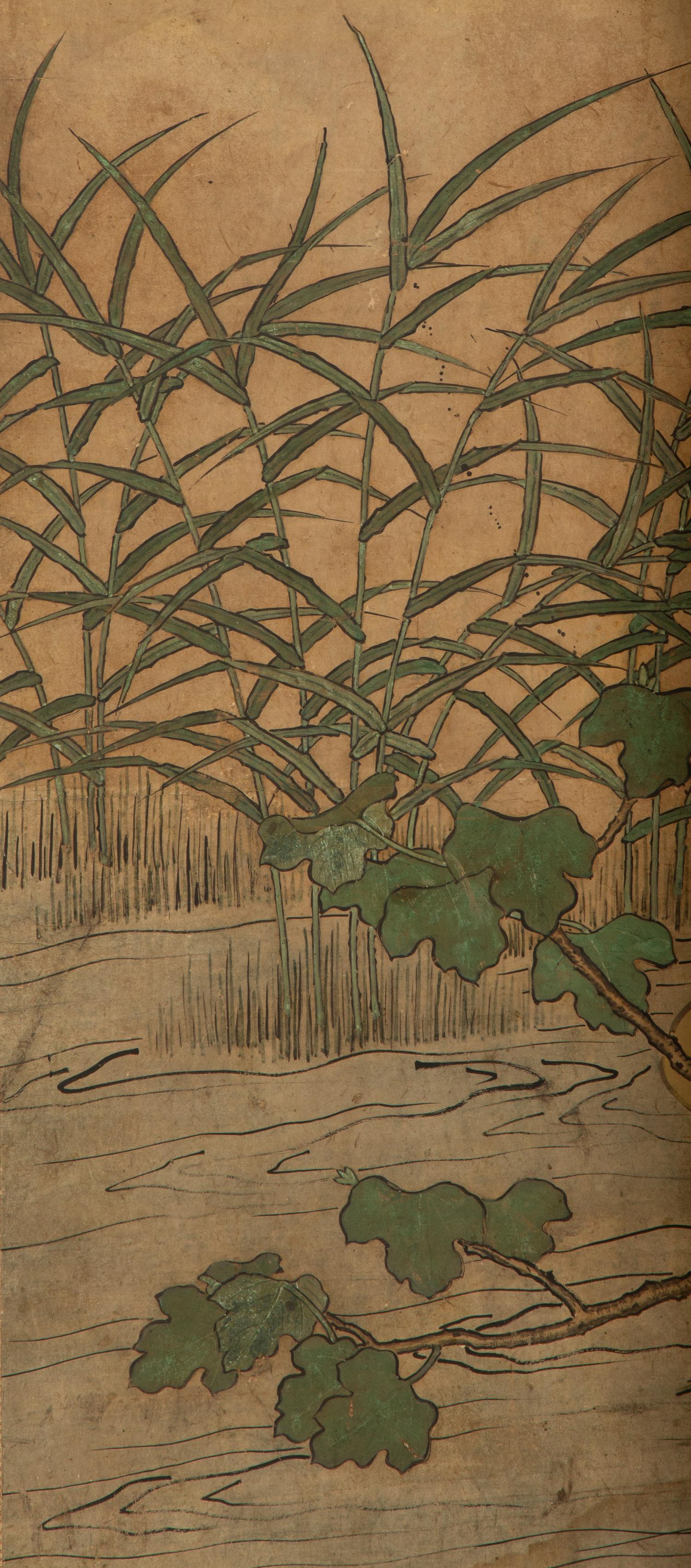 A Japanese Six-Panel Watercolor Floor Screen