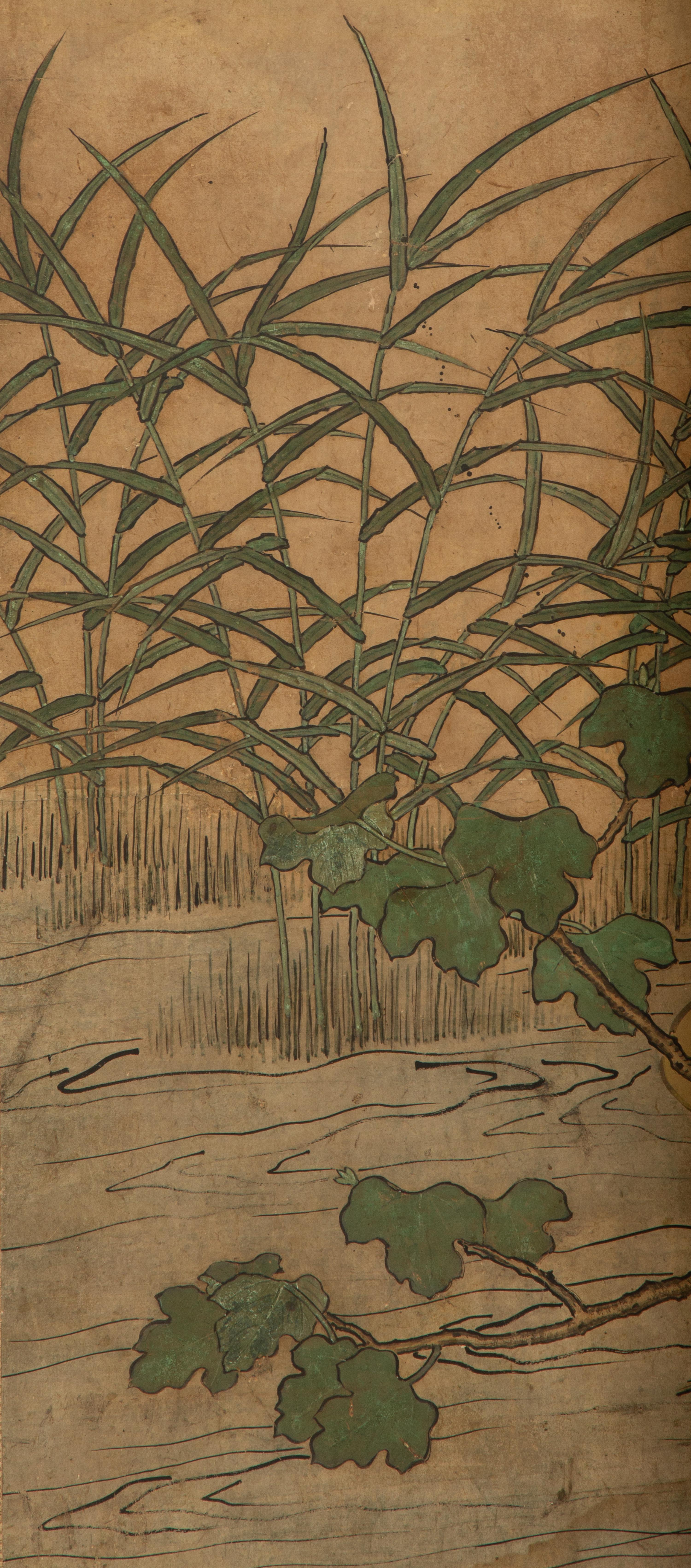 A Japanese Six-Panel Watercolor Floor Screen