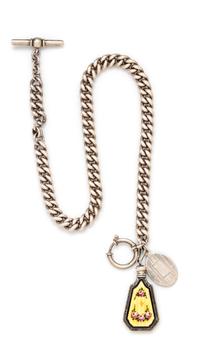 A Sterling Silver and Polychrome Enamel Fob Chain Necklace with Pendants, 63.50 dwts.