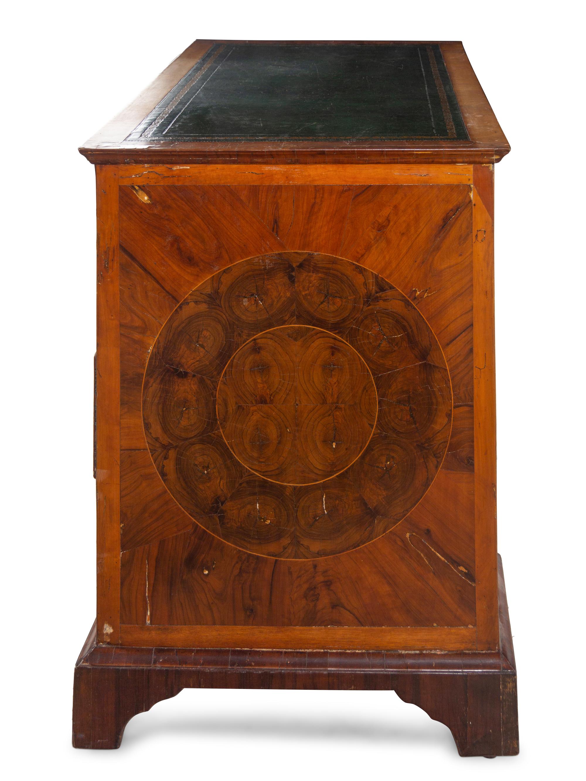 A George II Style Oyster Veneered Pedestal Desk