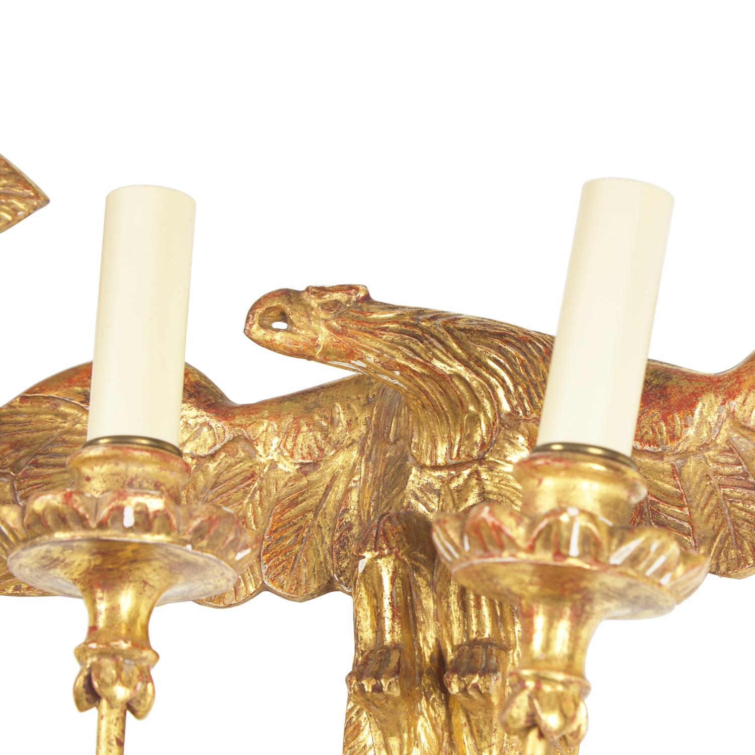 A Pair of Federal Style Giltwood Two-Light Eagle Wall-Lights