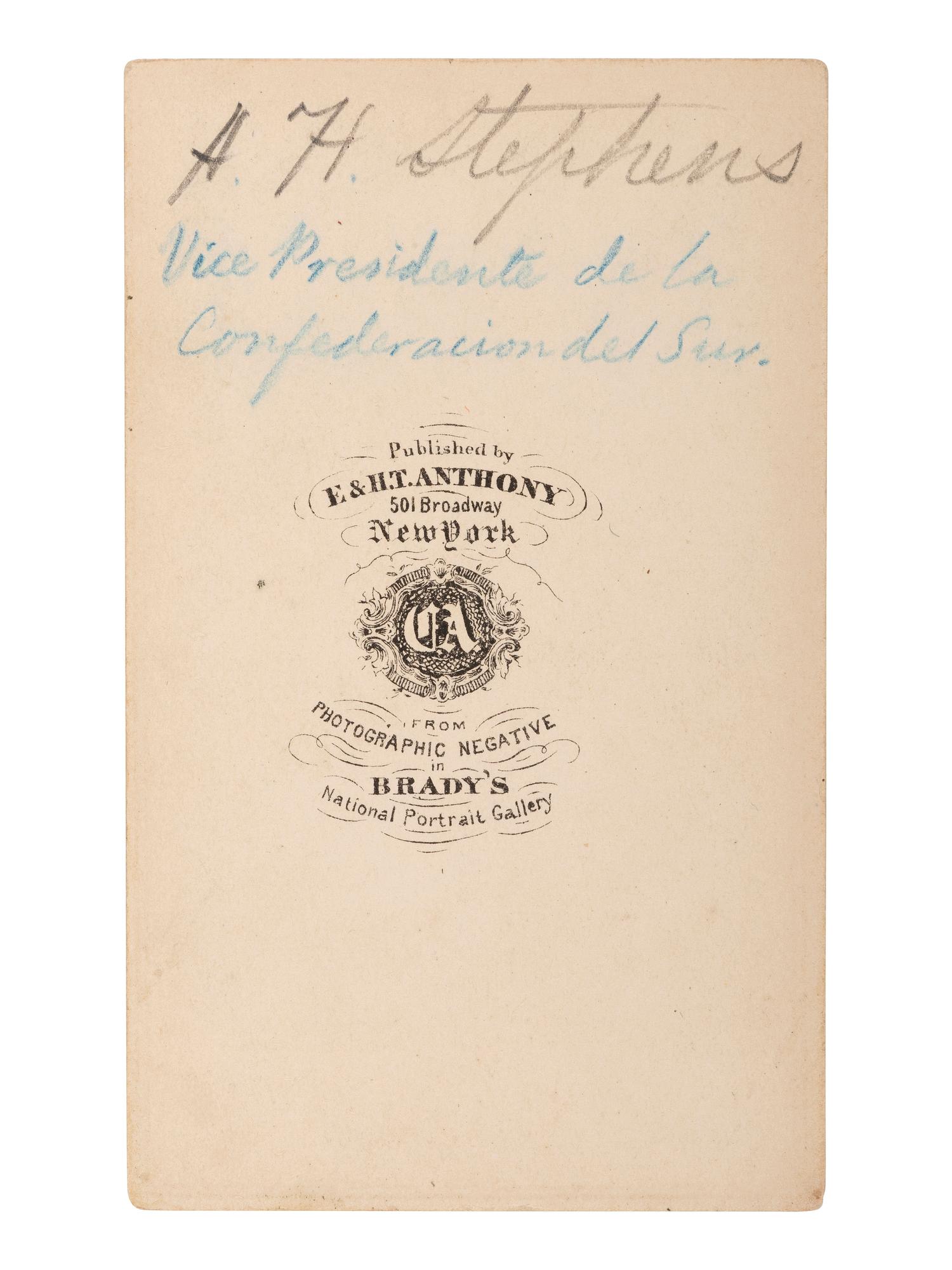 [DAVIS, Jefferson (1808-1889)]. 3 CDVs of Jefferson DAVIS, Varina DAVIS, and Alexander H. Stephens.
