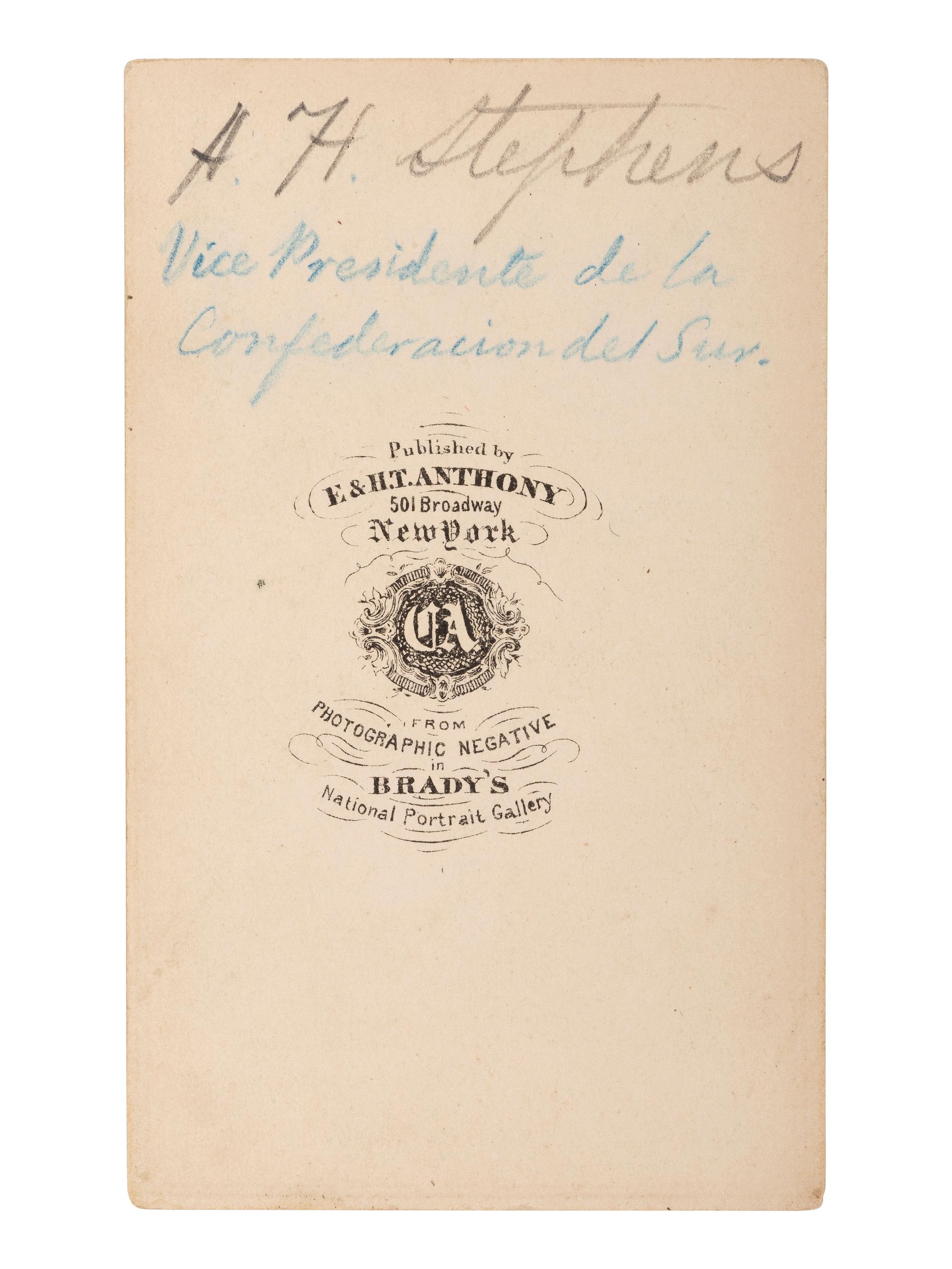 [DAVIS, Jefferson (1808-1889)]. 3 CDVs of Jefferson DAVIS, Varina DAVIS, and Alexander H. Stephens.