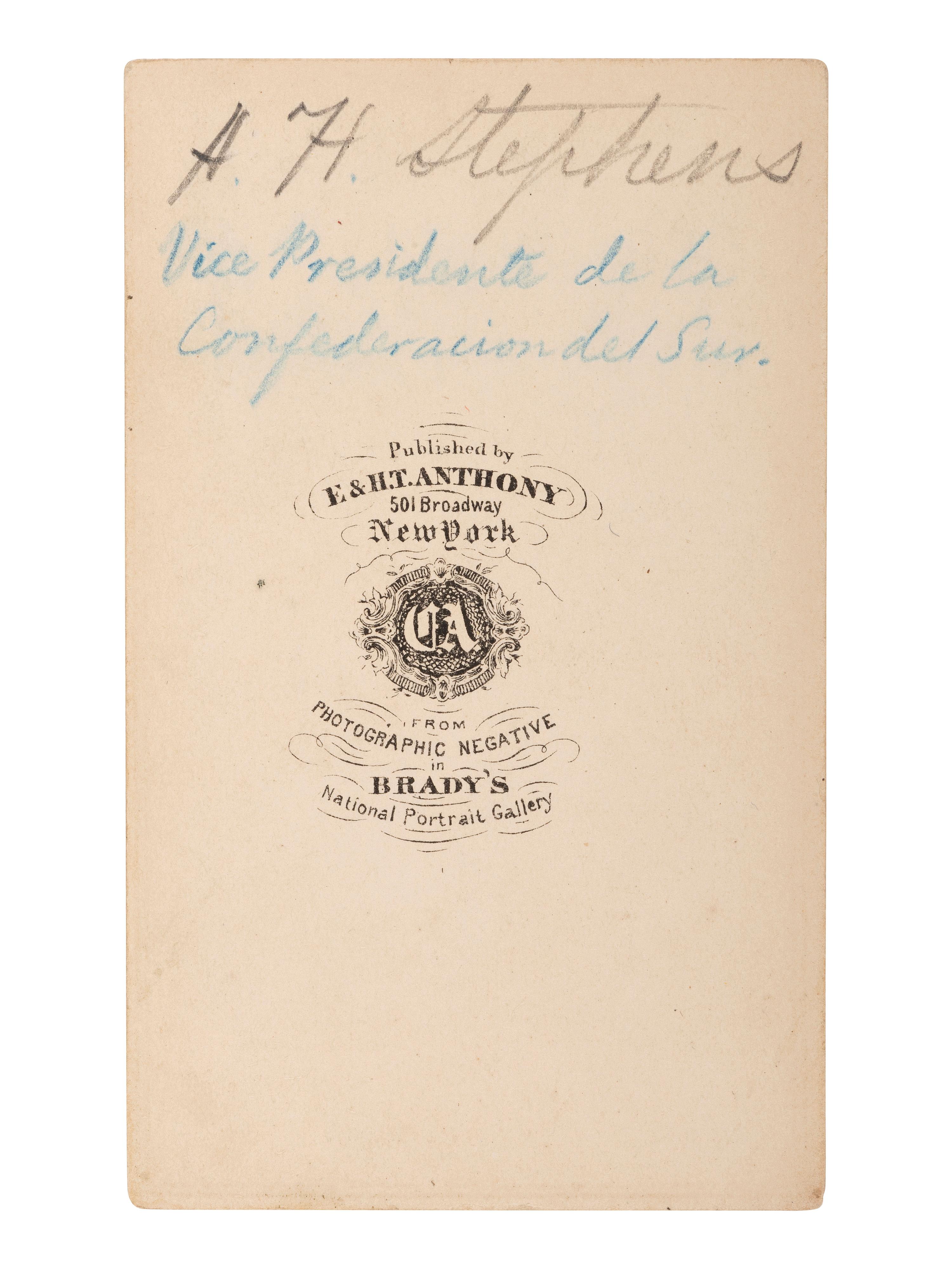 [DAVIS, Jefferson (1808-1889)]. 3 CDVs of Jefferson DAVIS, Varina DAVIS, and Alexander H. Stephens.