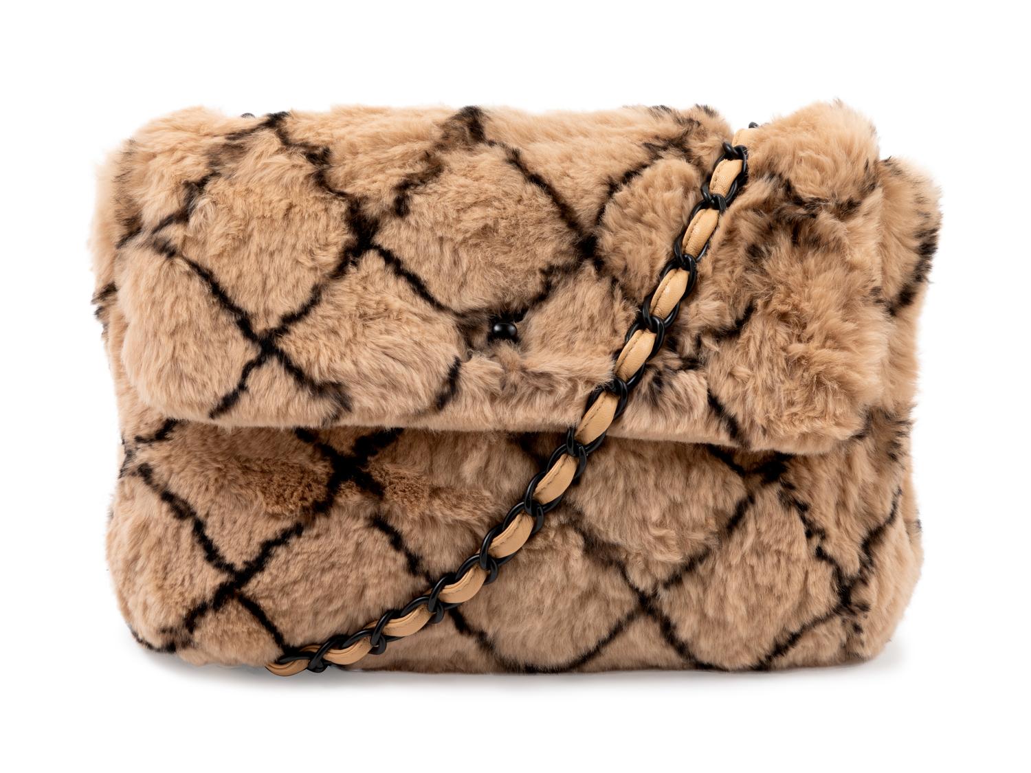 Chanel Tan and Black Fur Flap Handbag, 2000-02