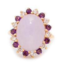 A 14 Karat Yellow Gold, Lavender Jade, Diamond and Amethyst Ring,