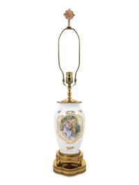 A Continental Porcelain Vase Mounted as a Lamp