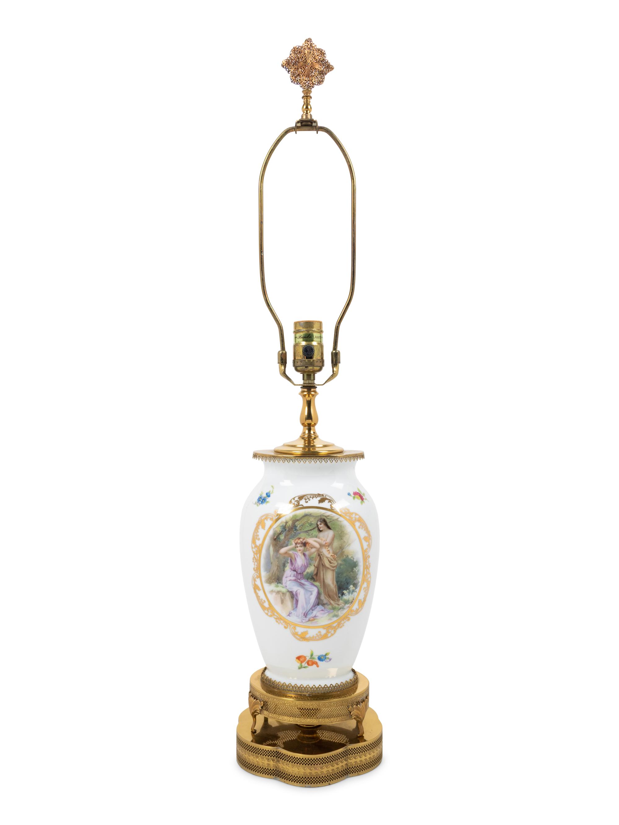 A Continental Porcelain Vase Mounted as a Lamp