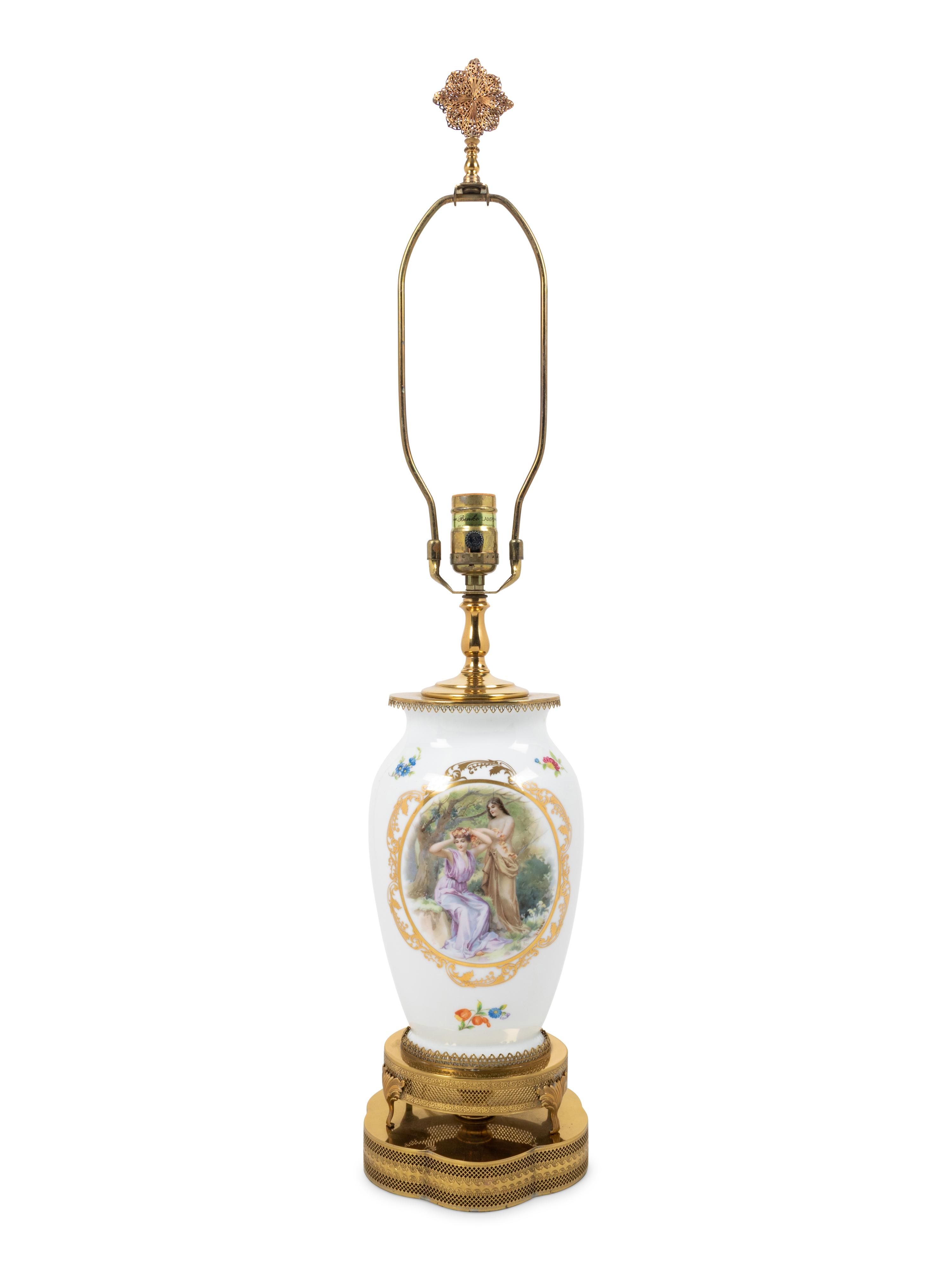 A Continental Porcelain Vase Mounted as a Lamp