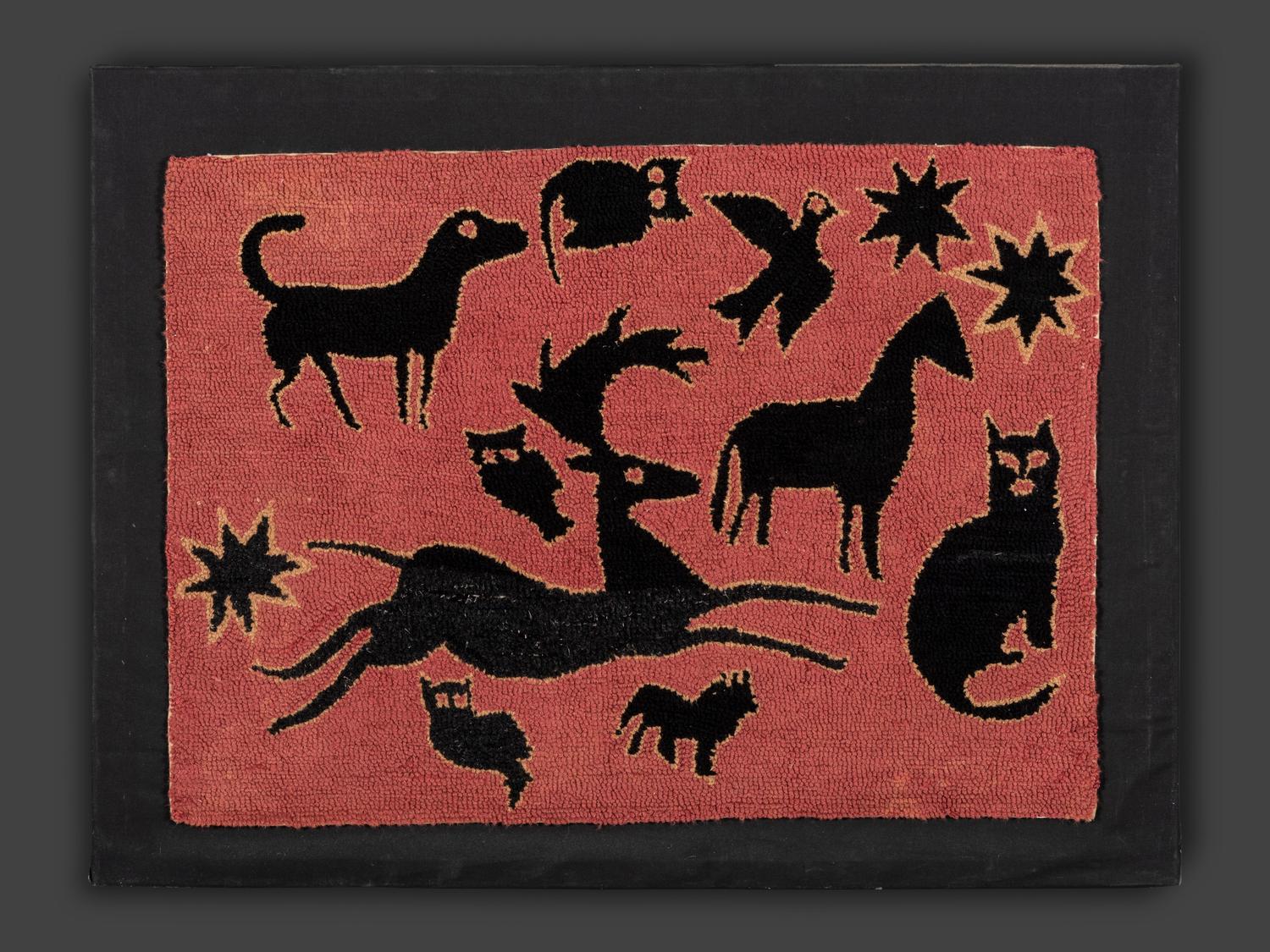 An American Animal and Star Hooked Rug