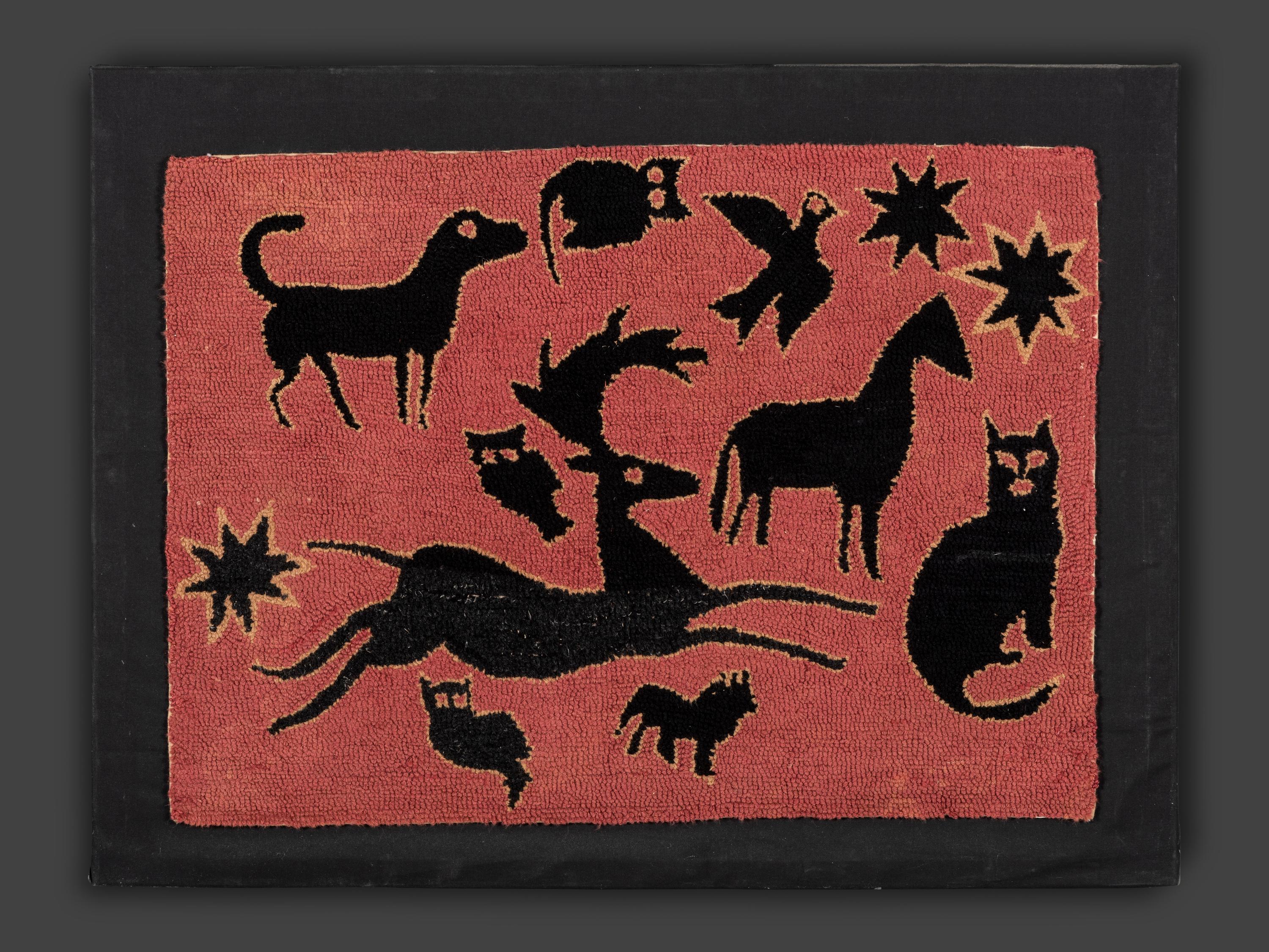An American Animal and Star Hooked Rug