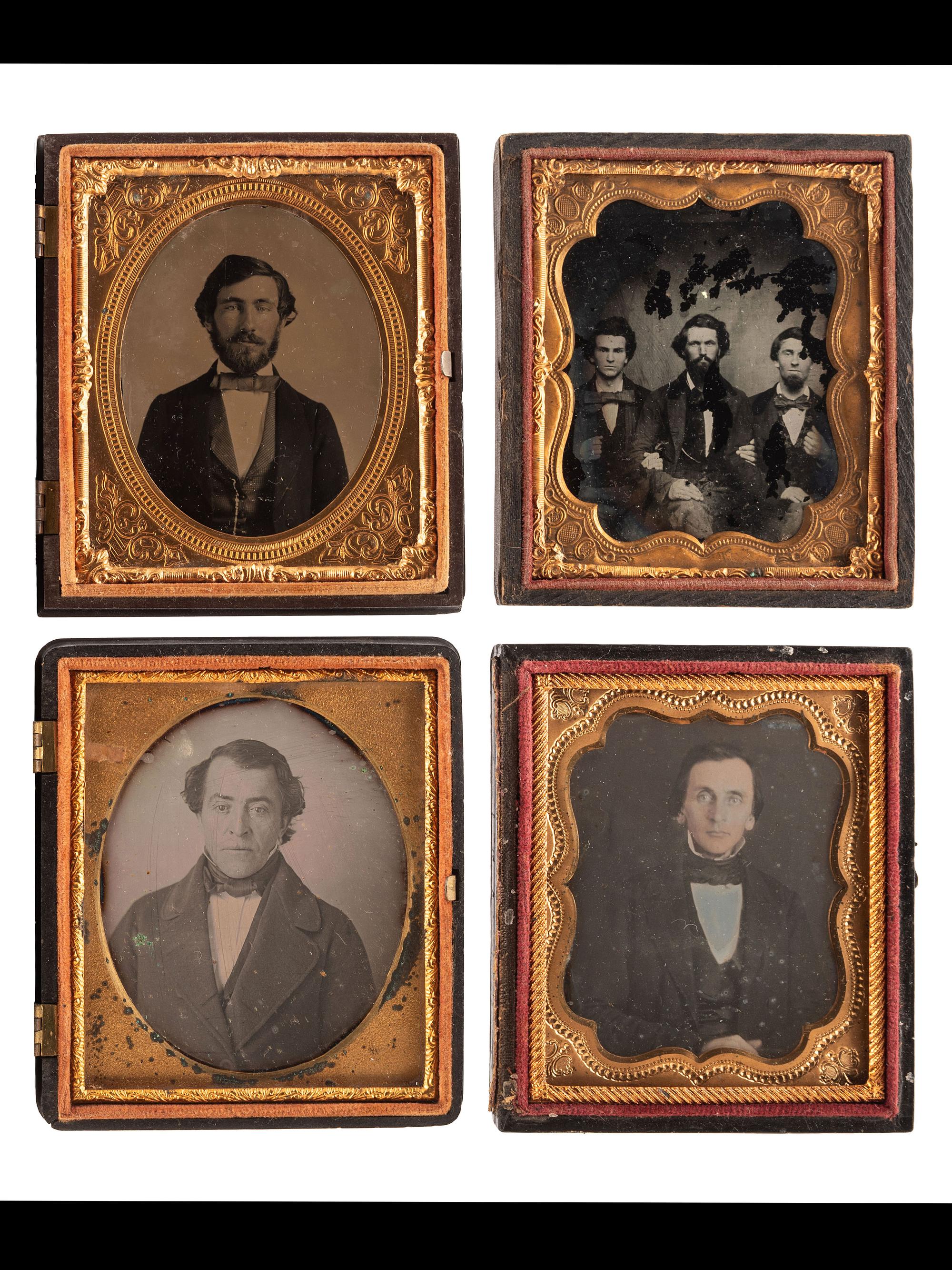 [EARLY PHOTOGRAPHY]. A group of 33 daguerreotypes, ambrotypes, tintypes, and CDVs of men of varying ages, including: