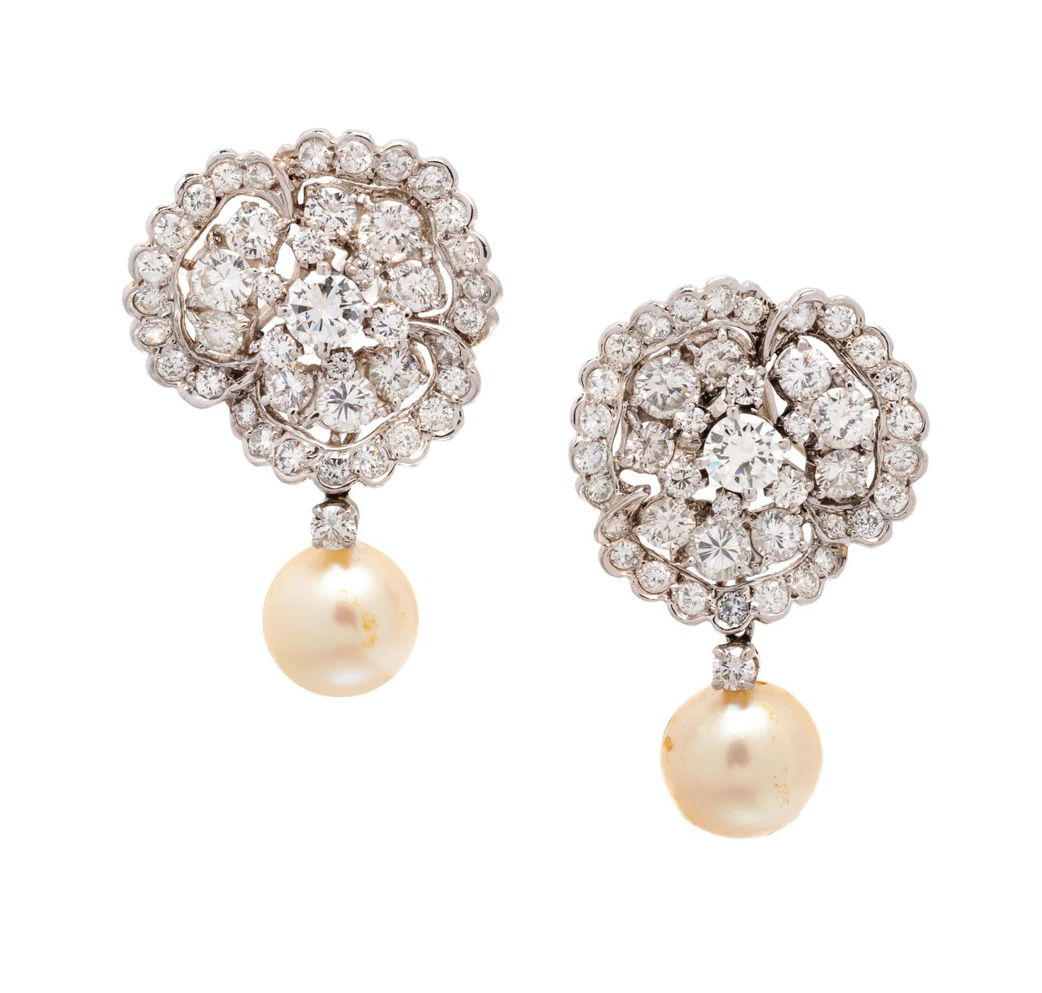 Diamond, Cultured Pearl and Onyx Convertible Earclips