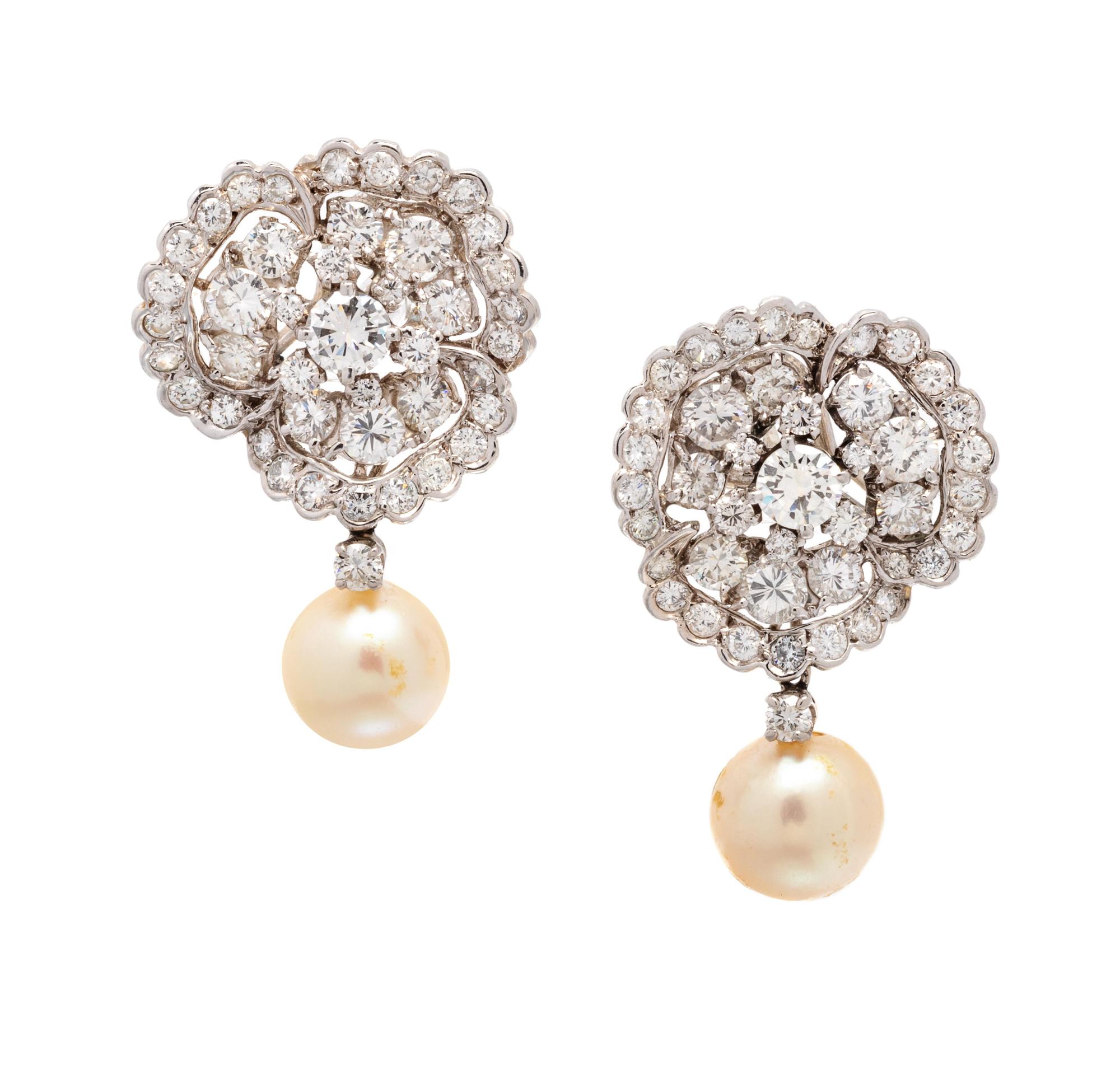 Diamond, Cultured Pearl and Onyx Convertible Earclips