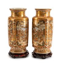 A Pair of Satsuma Earthenware Vases — MEIJI PERIOD