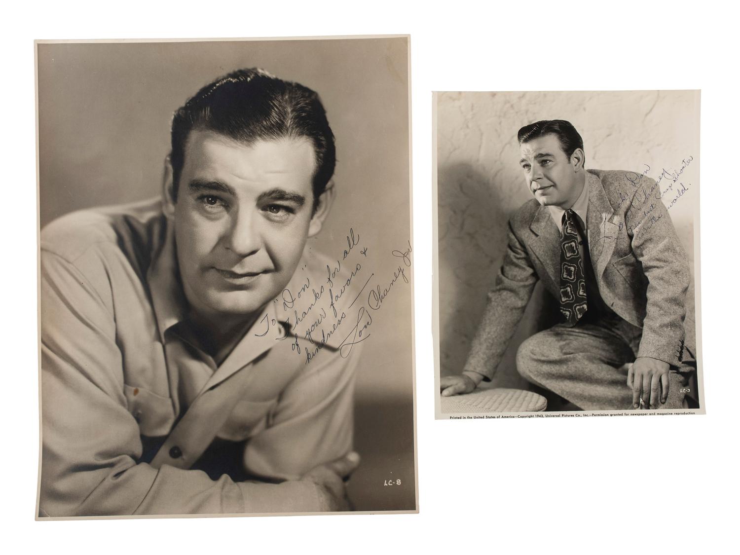 [HOLLYWOOD]. A group of 6 items highlighted by signed photographs of Bette Davis and Lon Cheney, Jr.
