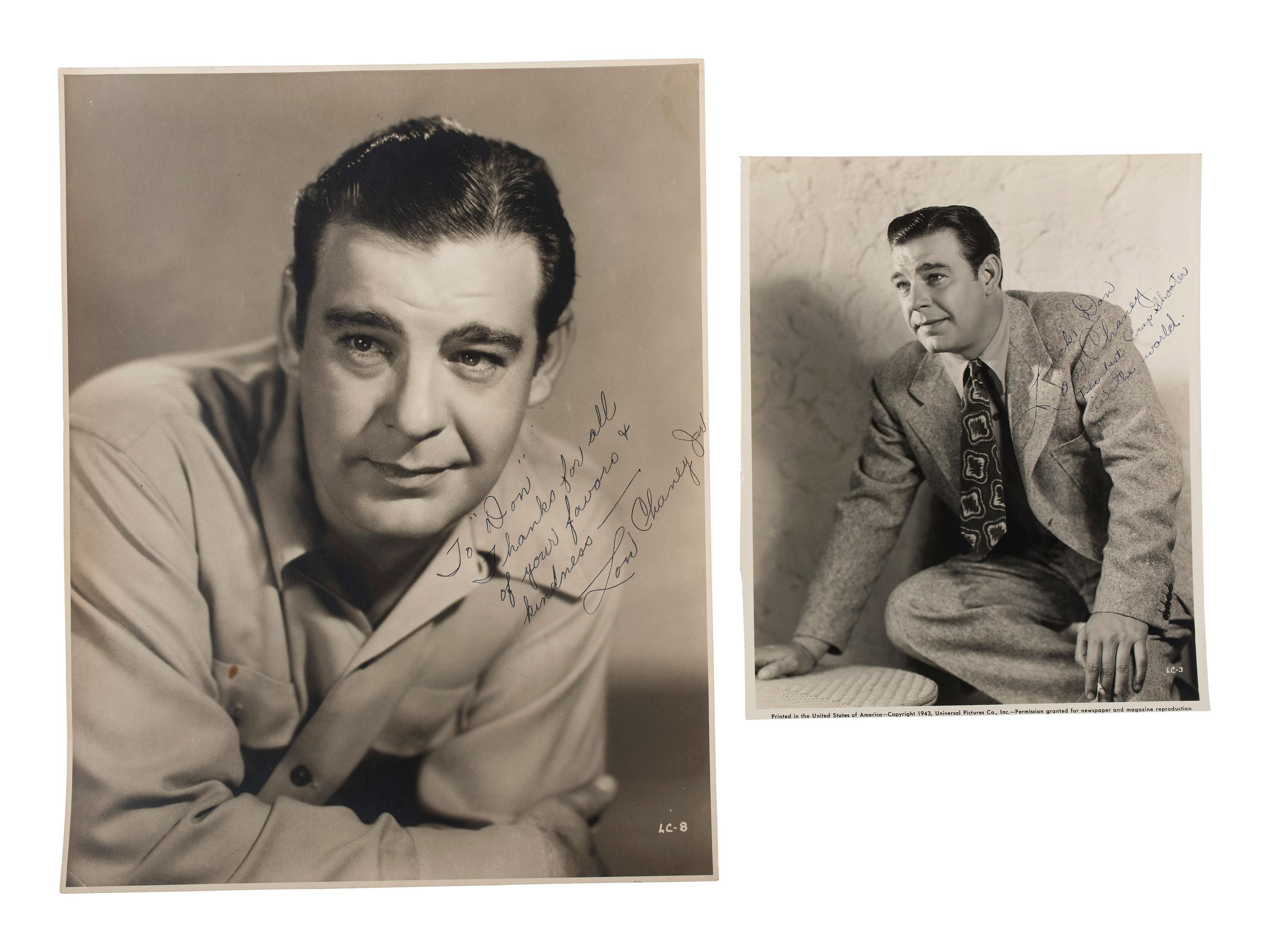 [HOLLYWOOD]. A group of 6 items highlighted by signed photographs of Bette Davis and Lon Cheney, Jr.
