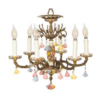 A Continental Gilt Metal and Porcelain Six-Light Chandelier — 20th Century