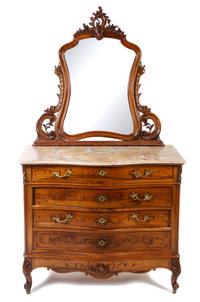 A Louis XV Style Walnut Dressing Chest Height overall 87 1/2 inches. — FIRST HALF 20TH CENTURY