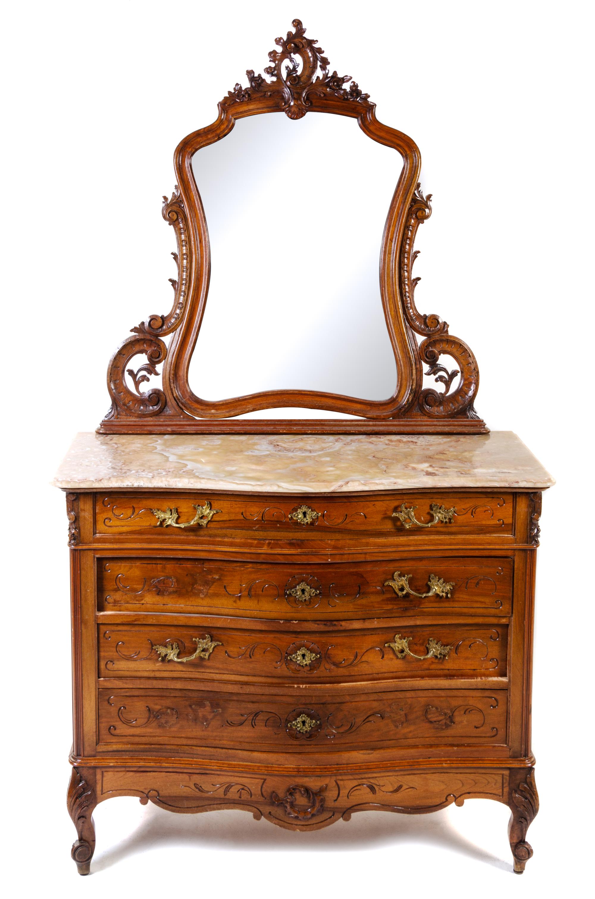 A Louis XV Style Walnut Dressing Chest Height overall 87 1/2 inches. — FIRST HALF 20TH CENTURY