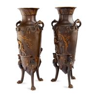 A Pair of Neoclassical Patinated and Parcel Gilt Bronze Vases