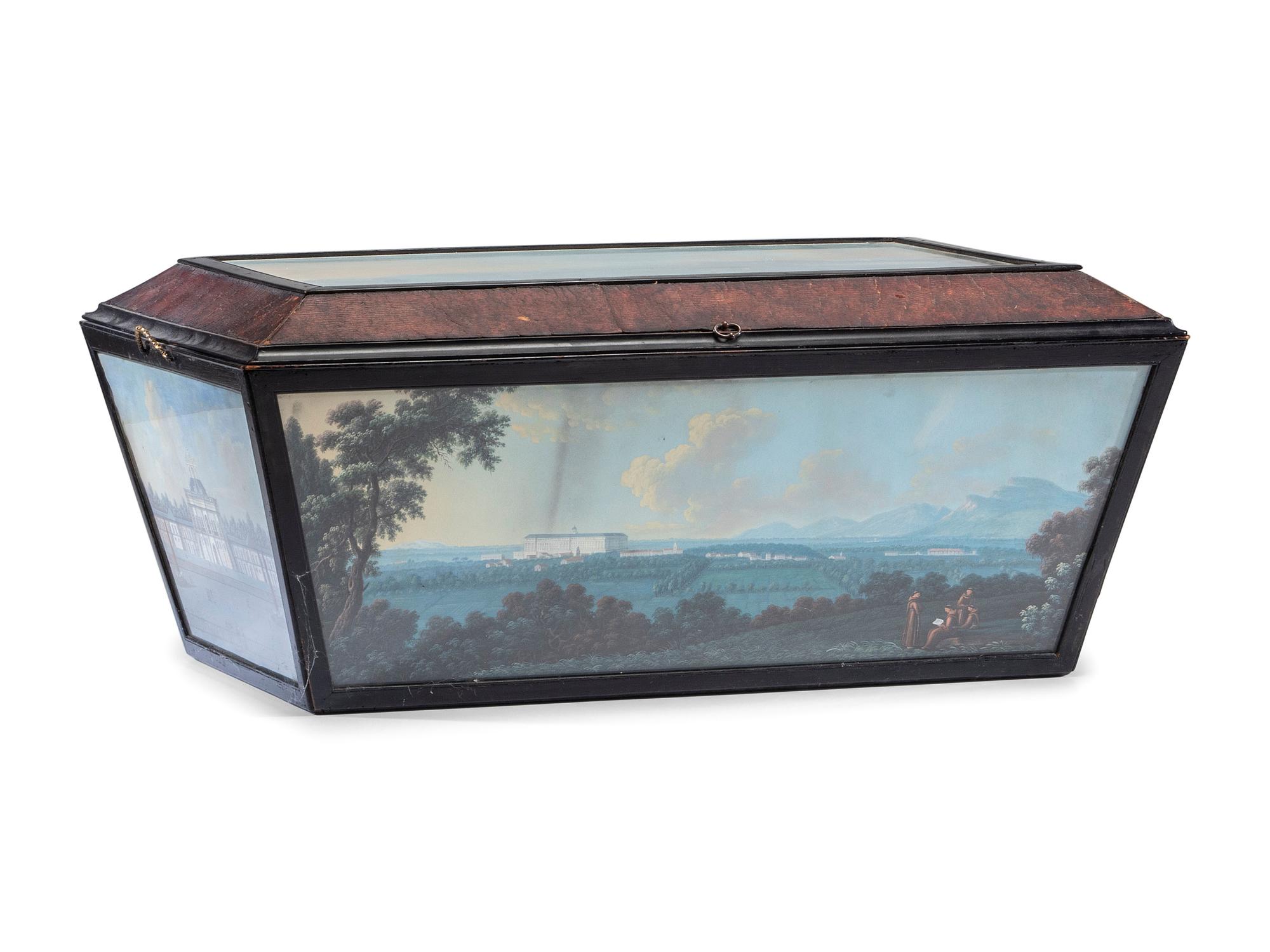 An Italian Leather Clad Watercolor Inset Trunk