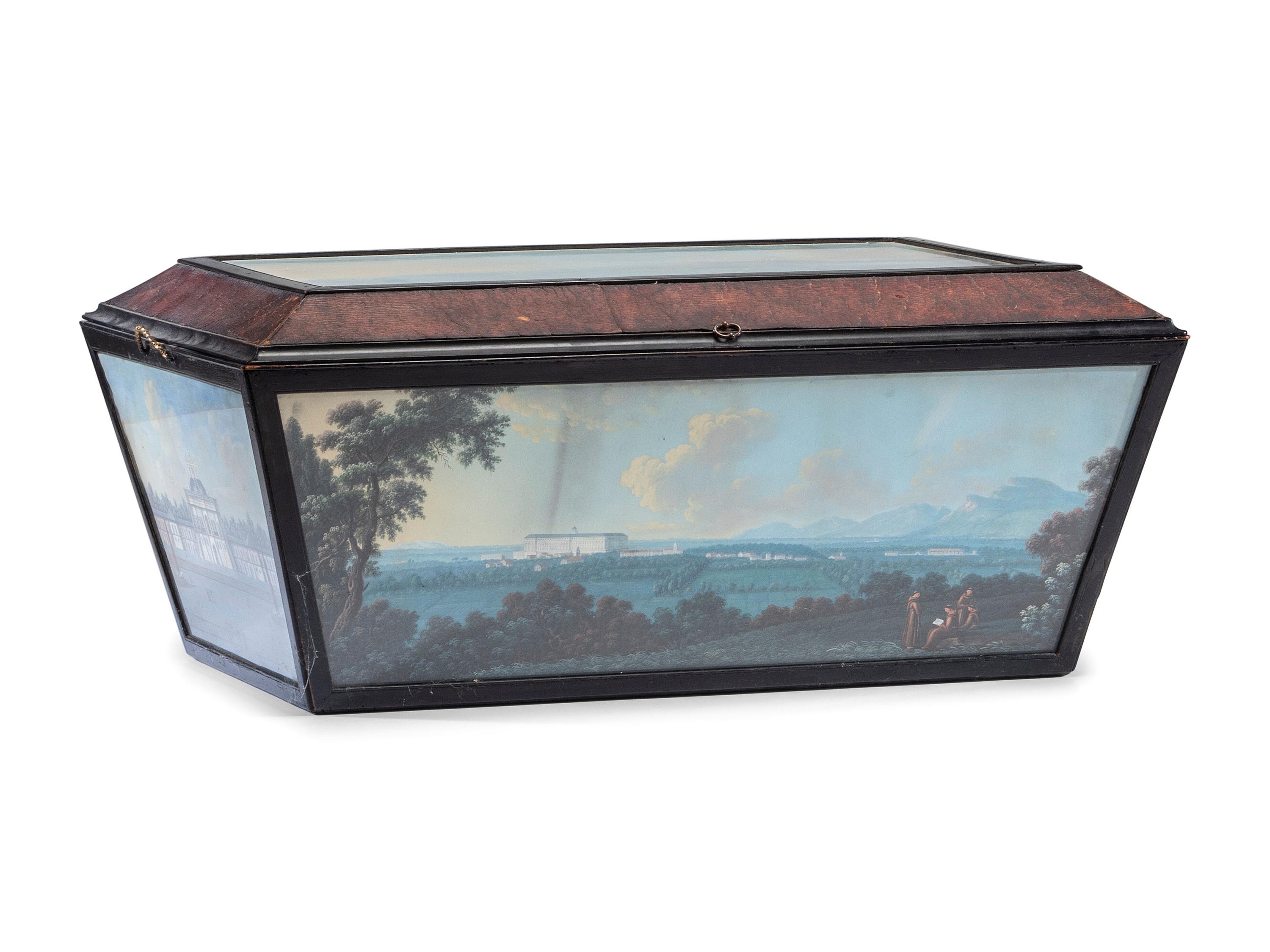 An Italian Leather Clad Watercolor Inset Trunk
