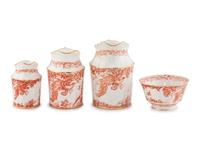 A Group of Royal Crown Derby Red Aves Porcelain Table Articles