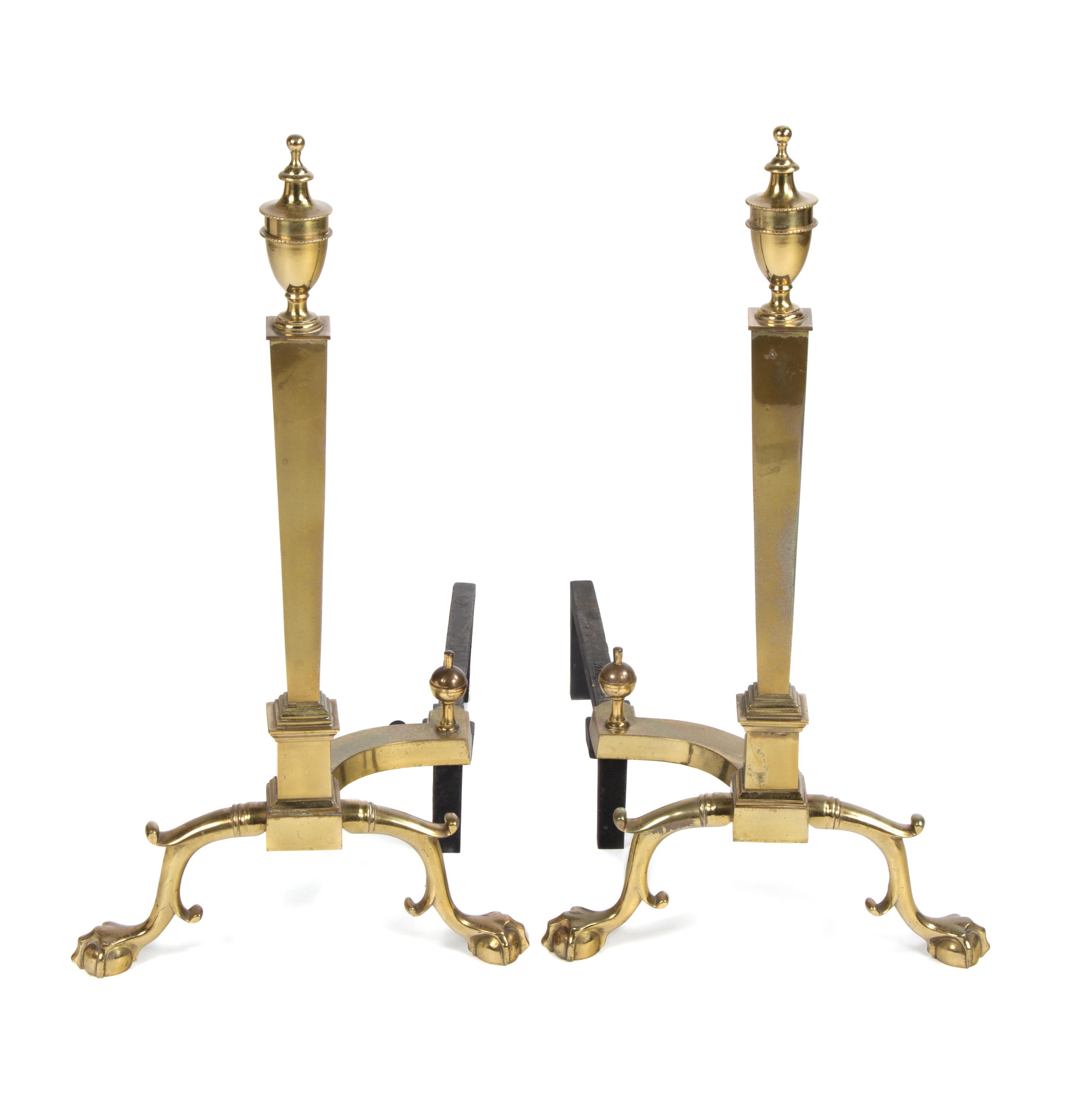 A Pair of Chippendale Style Brass Andirons Height 25 1/2 inches. — 19TH CENTURY