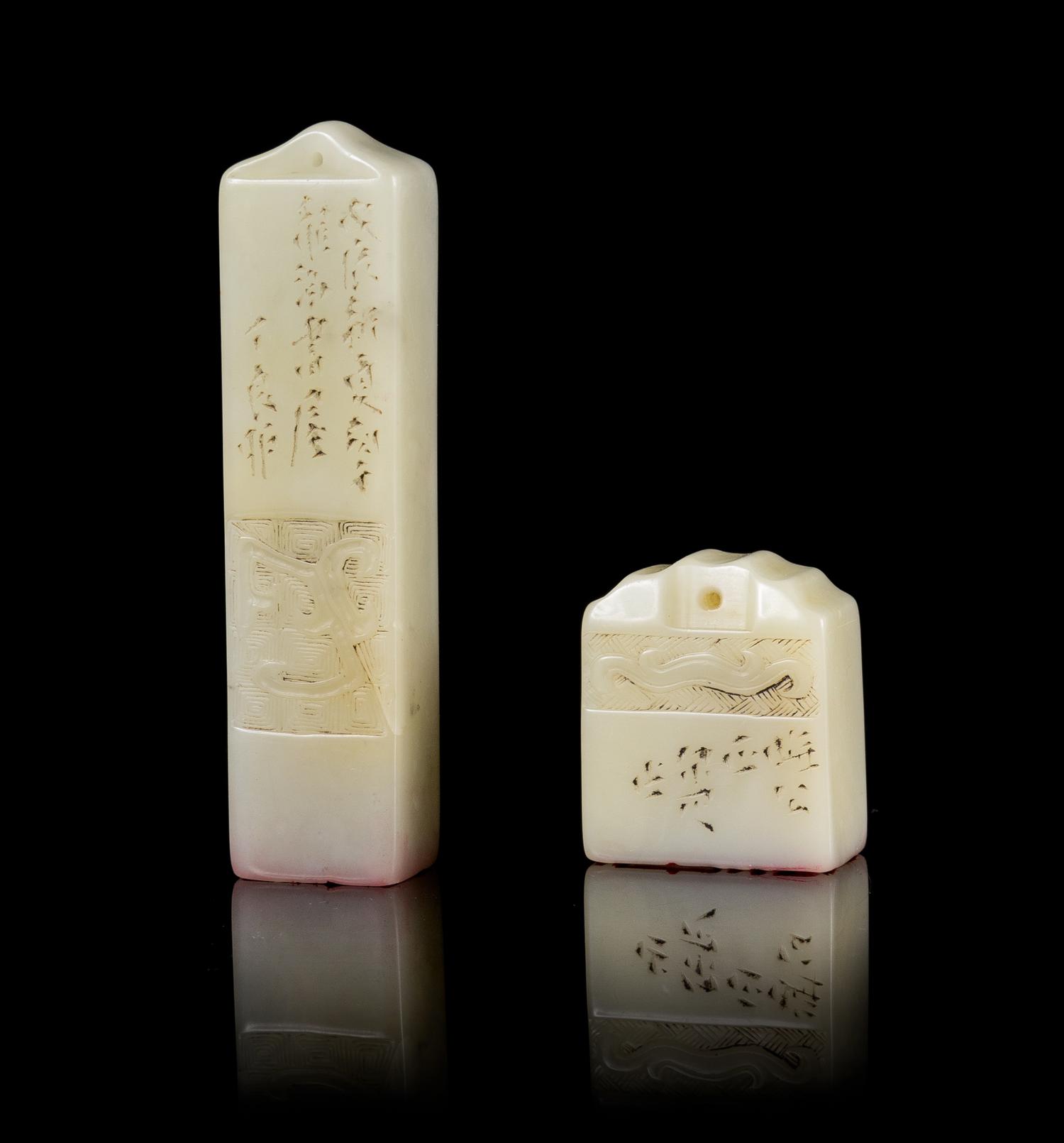 Two Jade Seals. Height of tallest 3 inches.