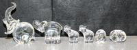 A Collection of Five Steuben Glass Elephant Figures Height of tallest 7 1/2 inches.