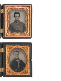 [CIVIL WAR]. 4 ninth plate images of soldiers housed in Union cases.